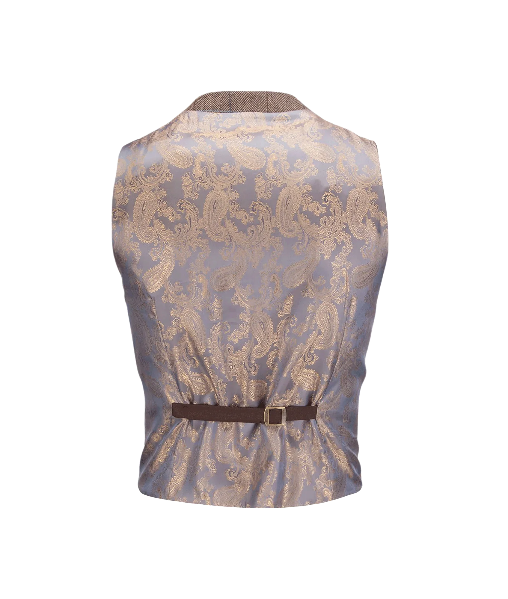 Checked Suit Waistcoat - Brown - Image 2