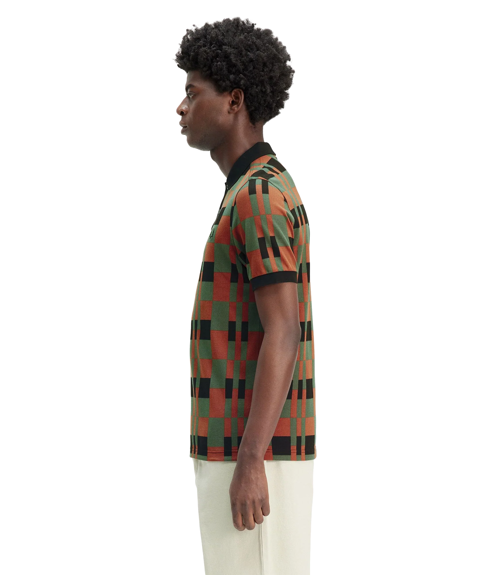 Split Chequerboard Polo Shirt - Multi - Image 3