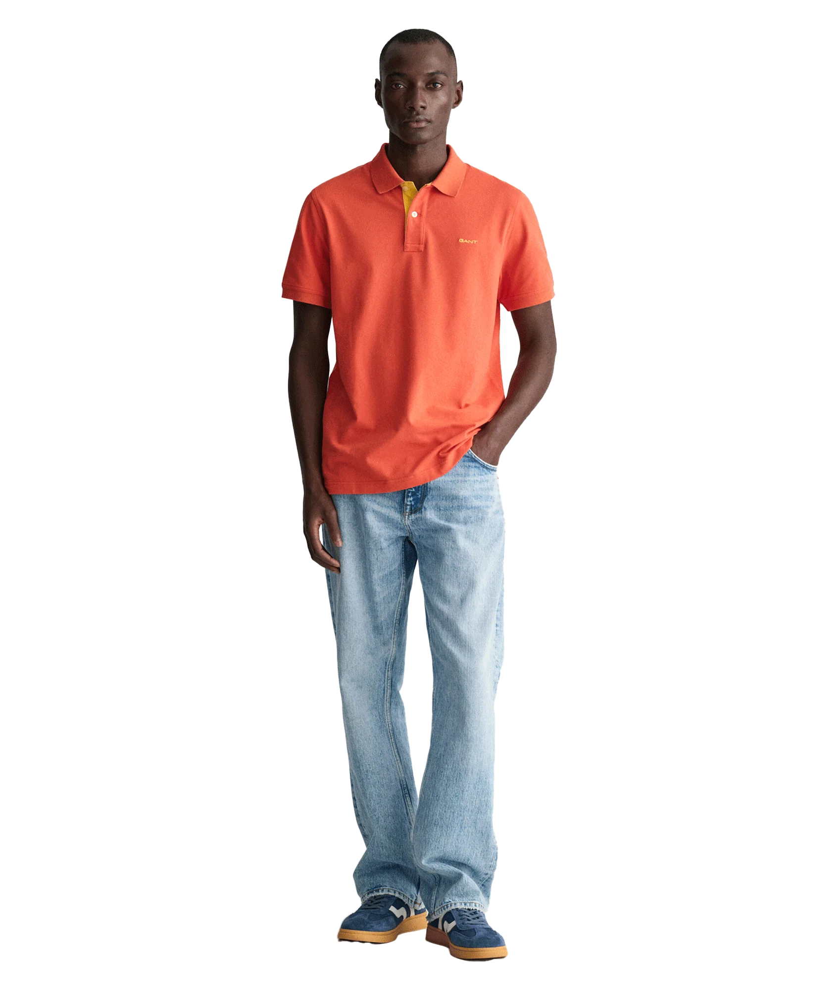 Contrast Piqué Polo Shirt - Orange - Image 5