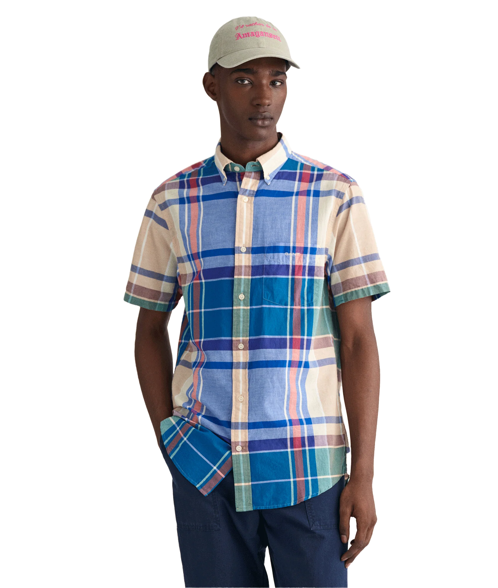 Regular Fit Indian Madras Short Sleeve Shirt - Multi - Image 2