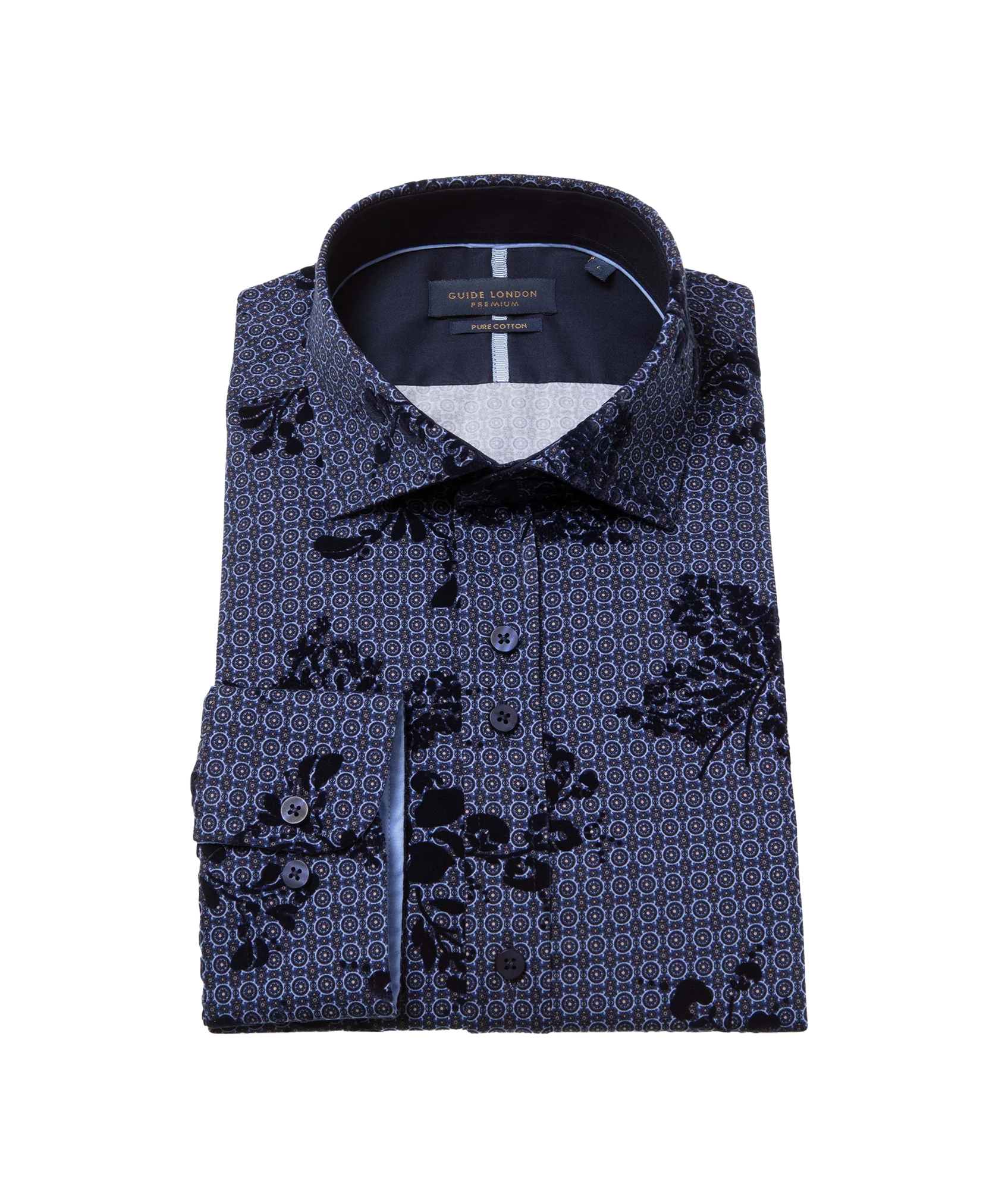 Long Sleeve Shirt with Flock Pattern - Blue