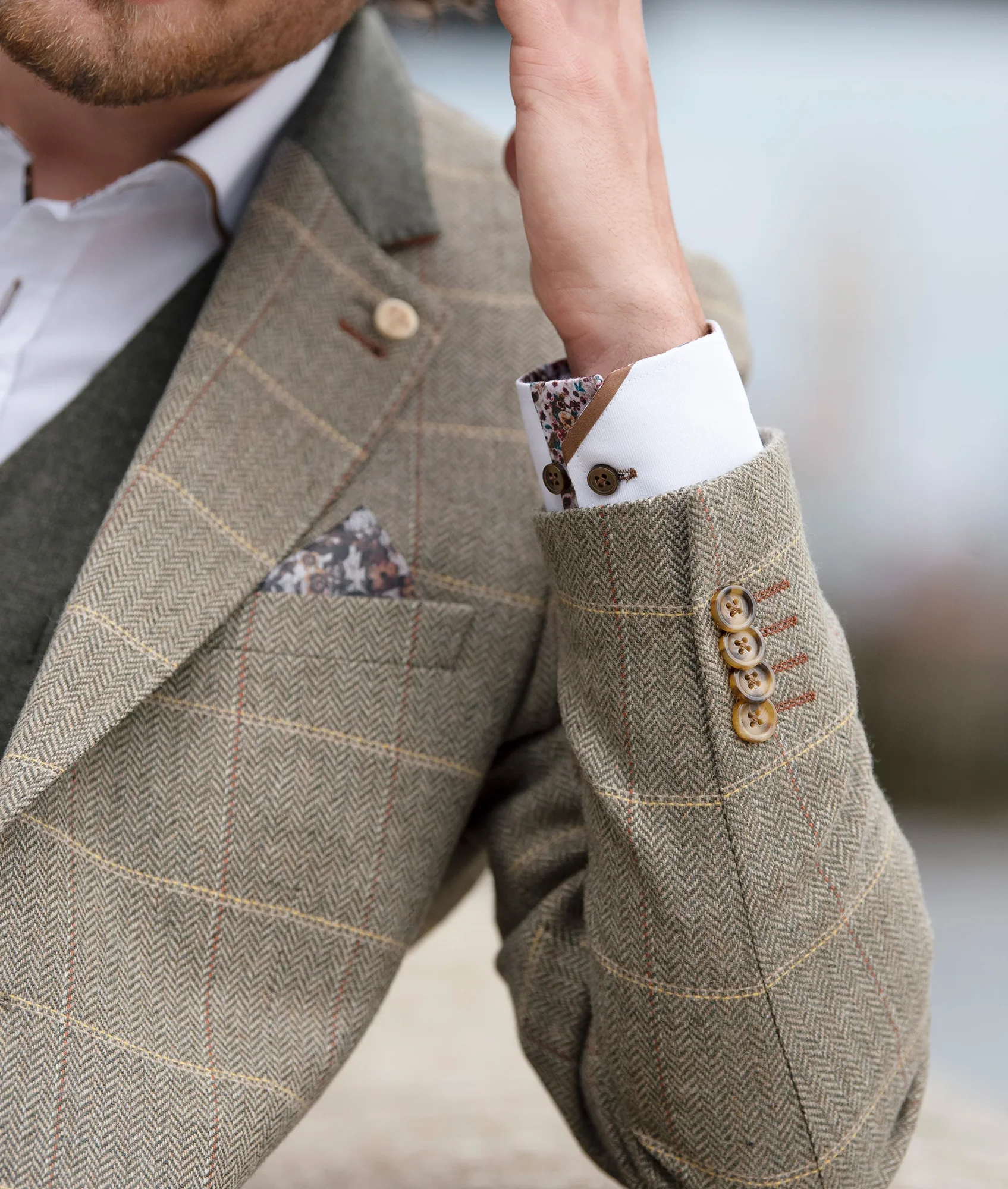 Herringbone Check Jacket - Green - Image 4