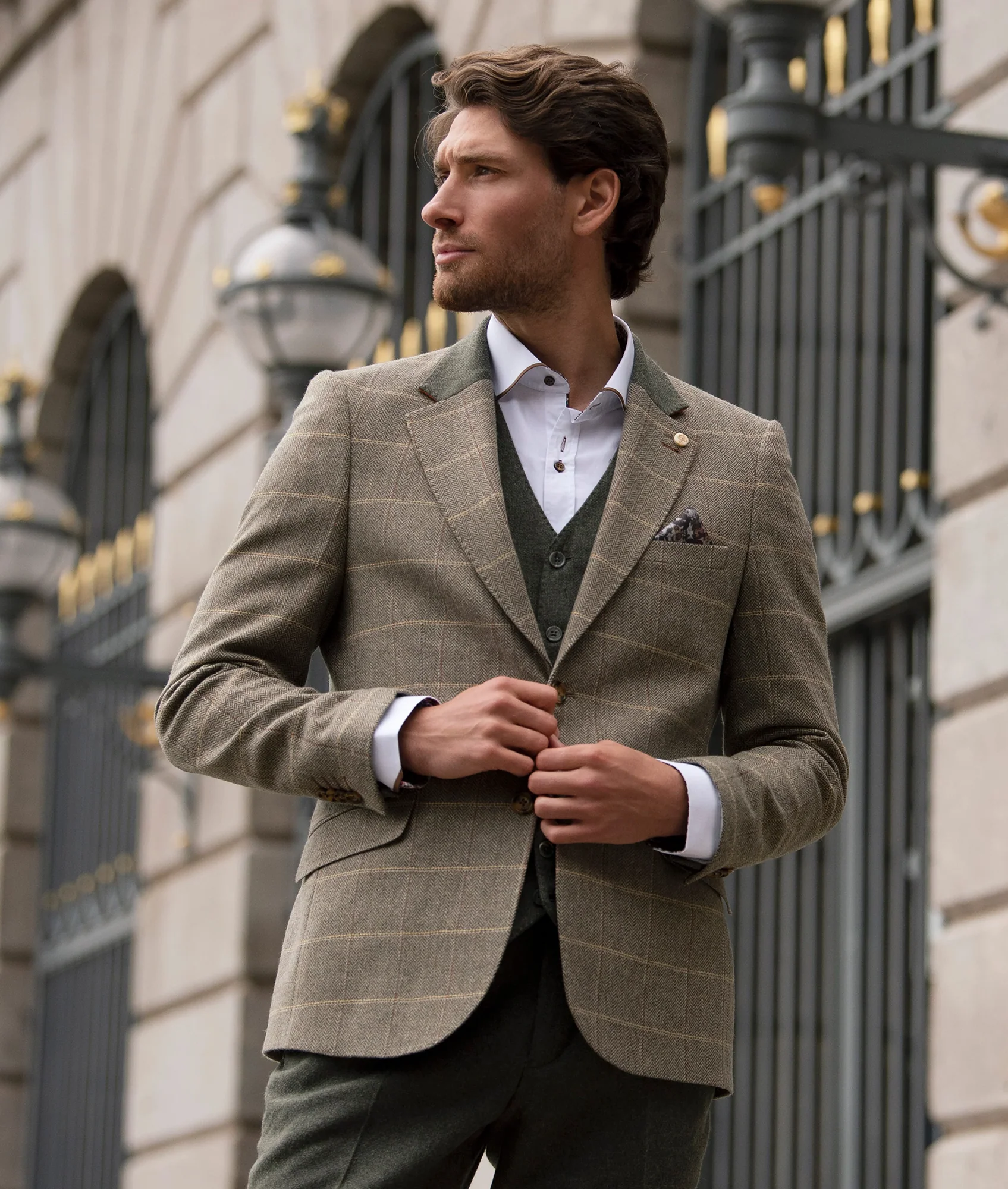 Herringbone Check Jacket - Green - Image 5