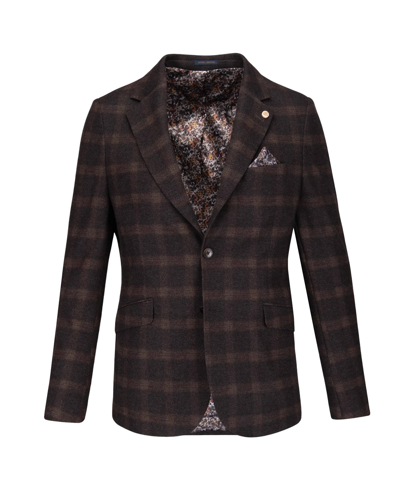 Checked Jacket with Floral Lining - Brown