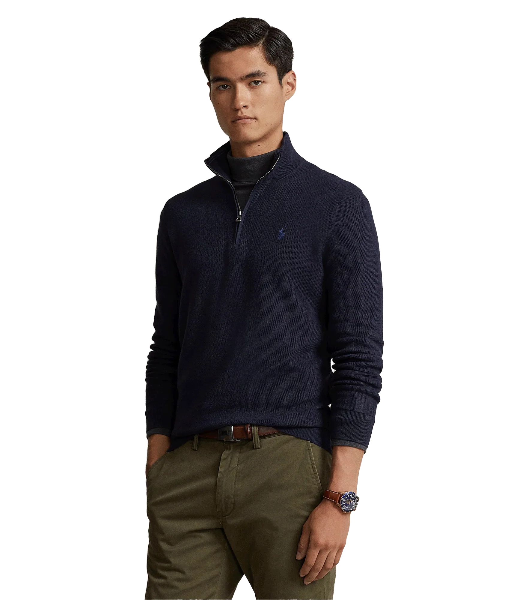 Mesh-Knit Cotton Quarter-Zip Jumper - Navy - Image 2