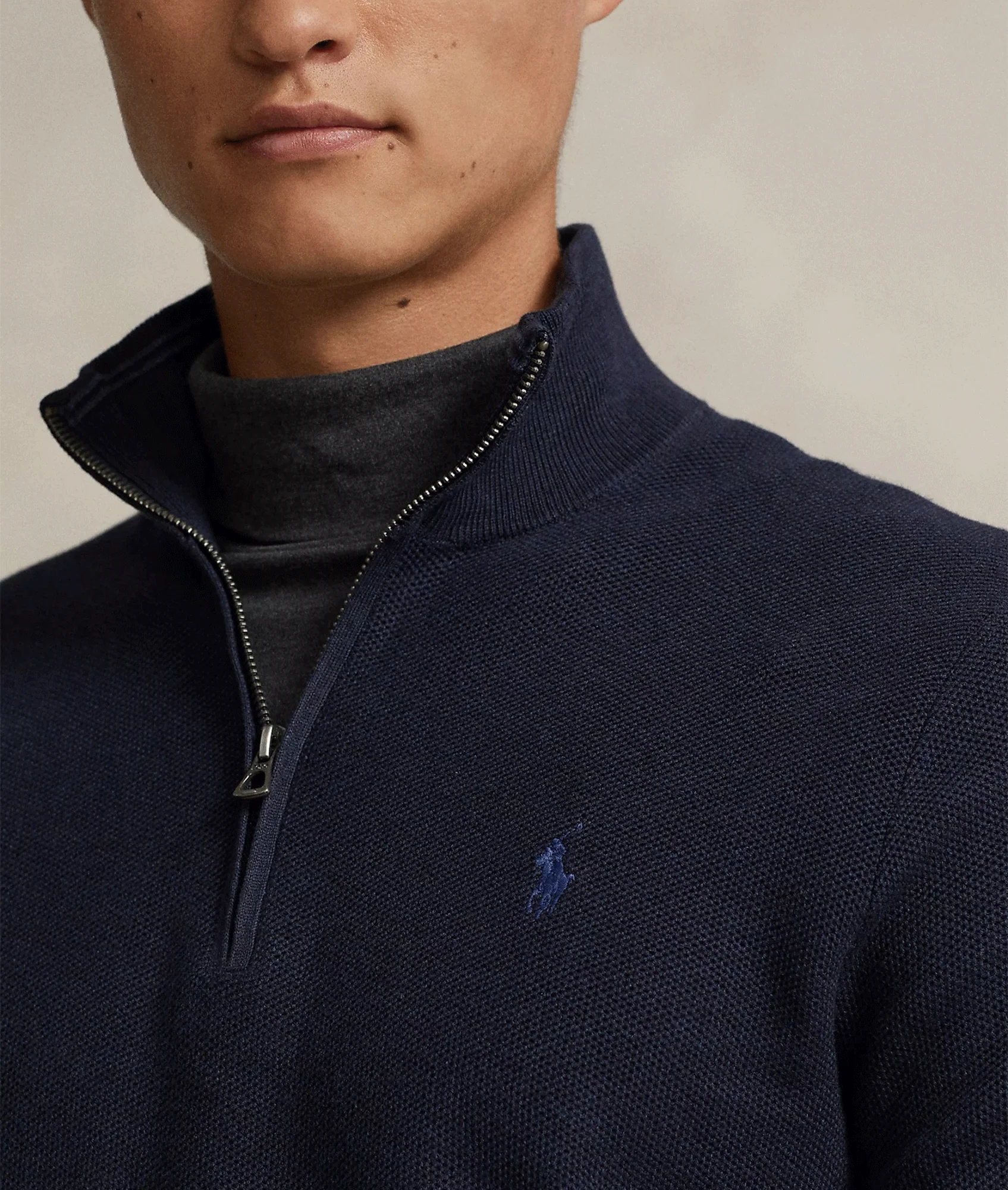 Mesh-Knit Cotton Quarter-Zip Jumper - Navy - Image 3