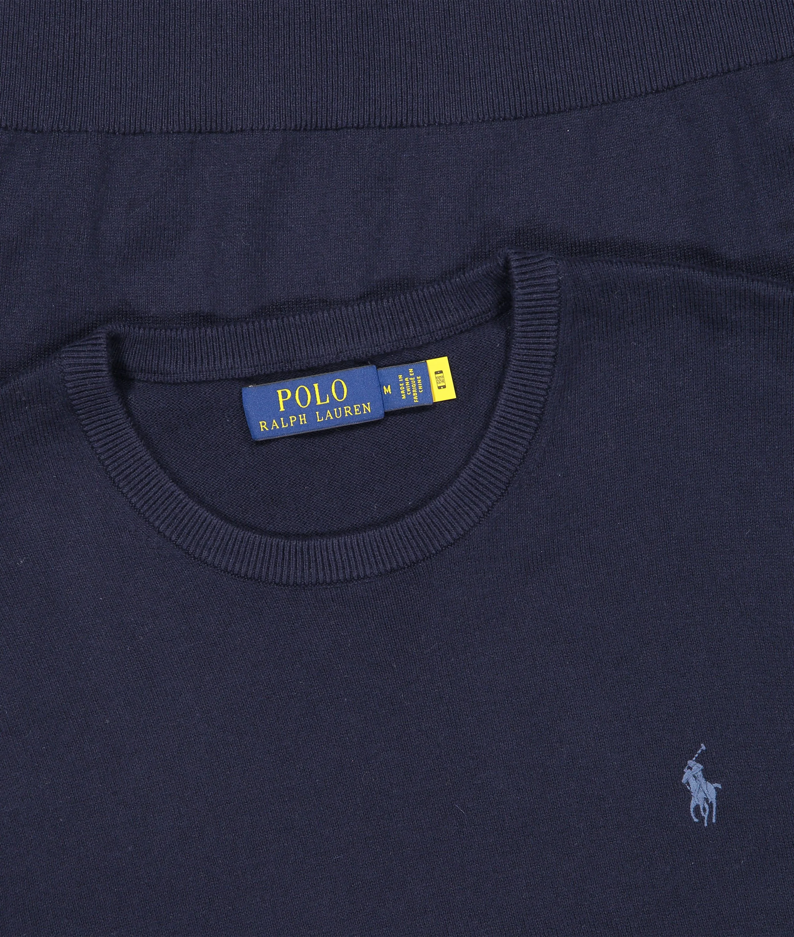 Cotton-Yarn Long Sleeve Pullover Sweater - Navy - Image 3