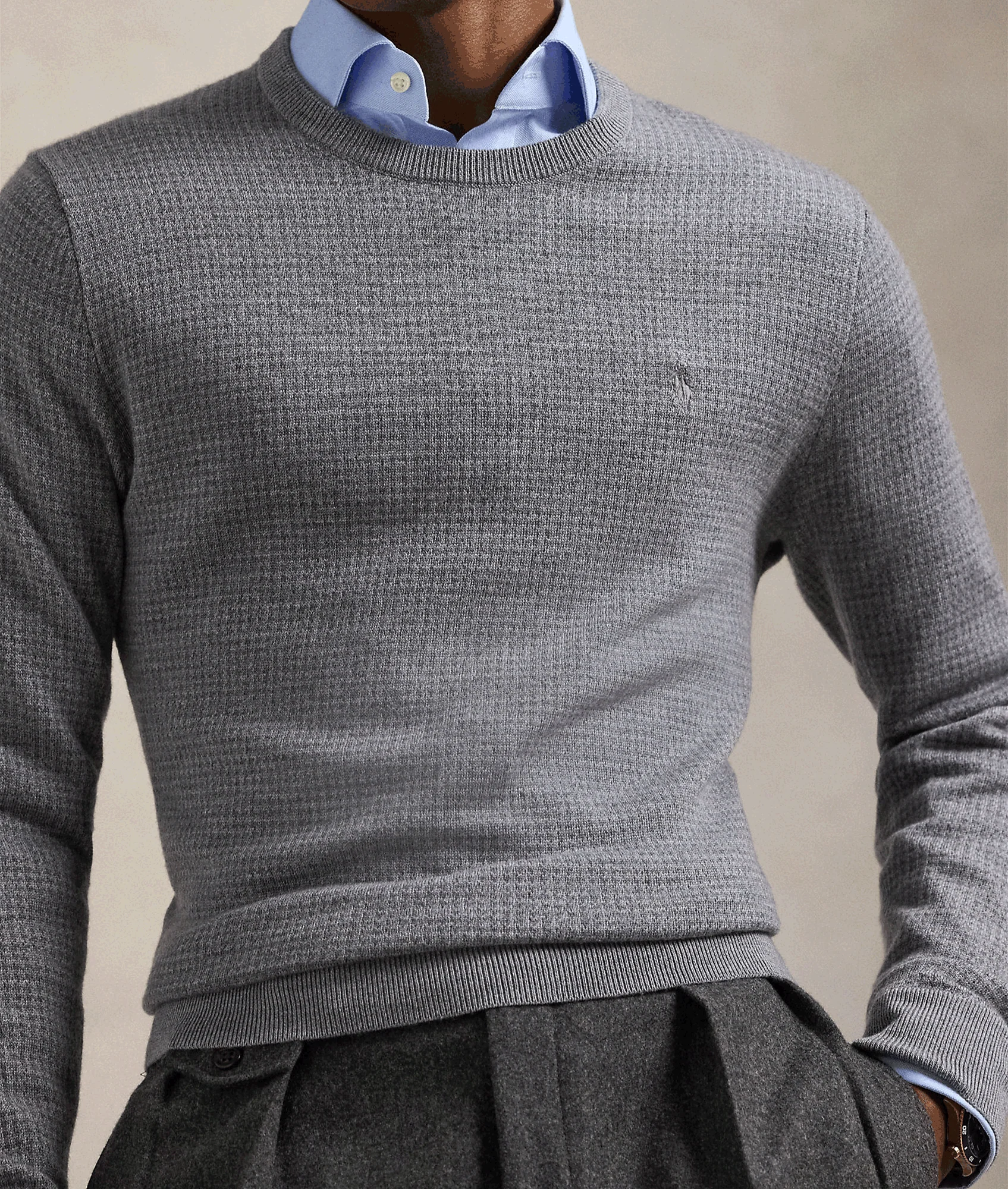 Houndstooth Washable Wool Sweater - Grey - Image 4
