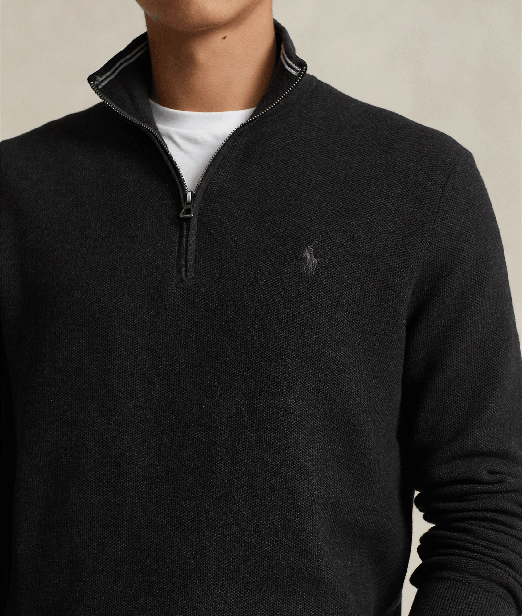 Mesh-knit Cotton Quarter-zip Sweater - Grey - Image 4