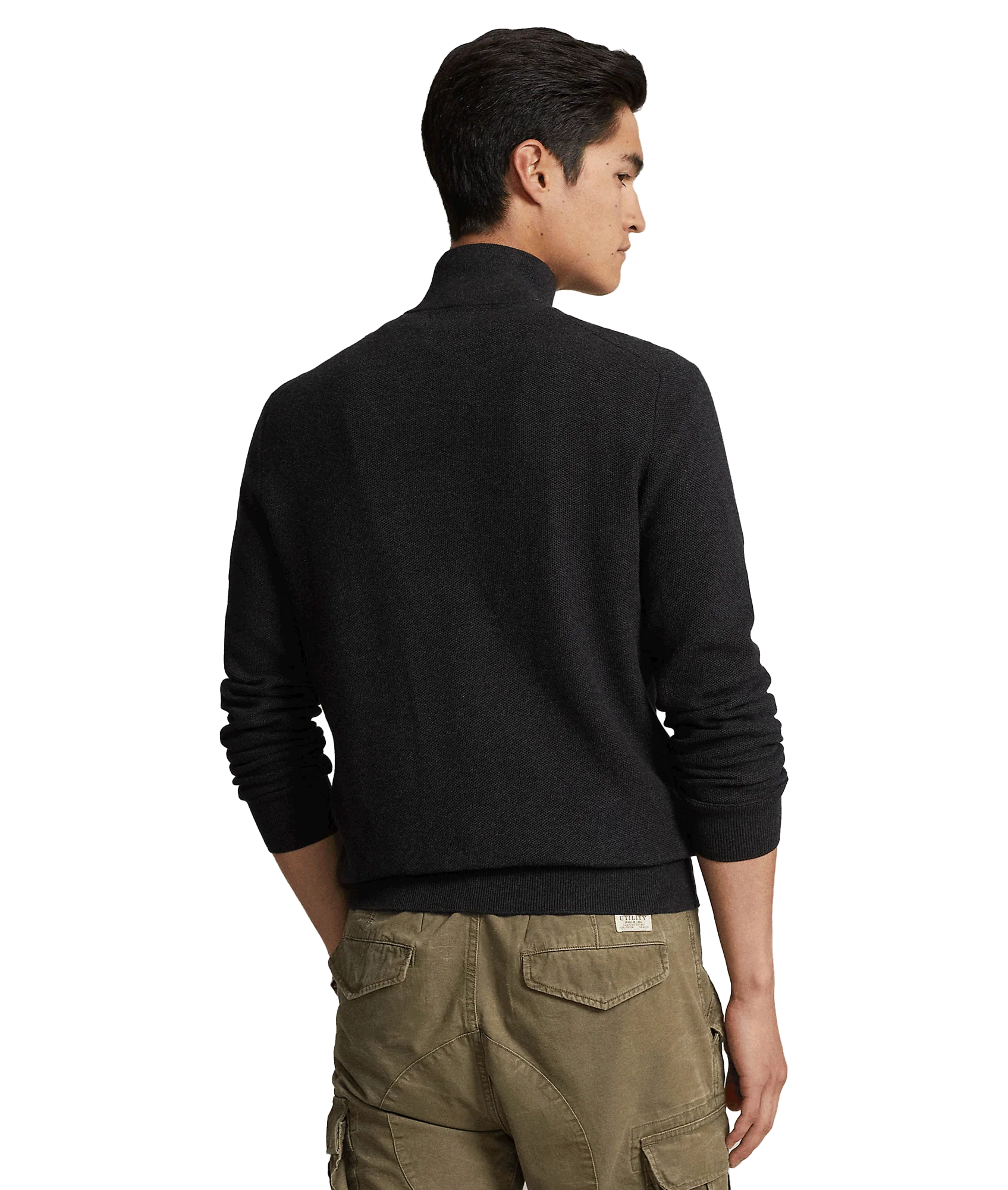 Mesh-knit Cotton Quarter-zip Sweater - Grey - Image 5