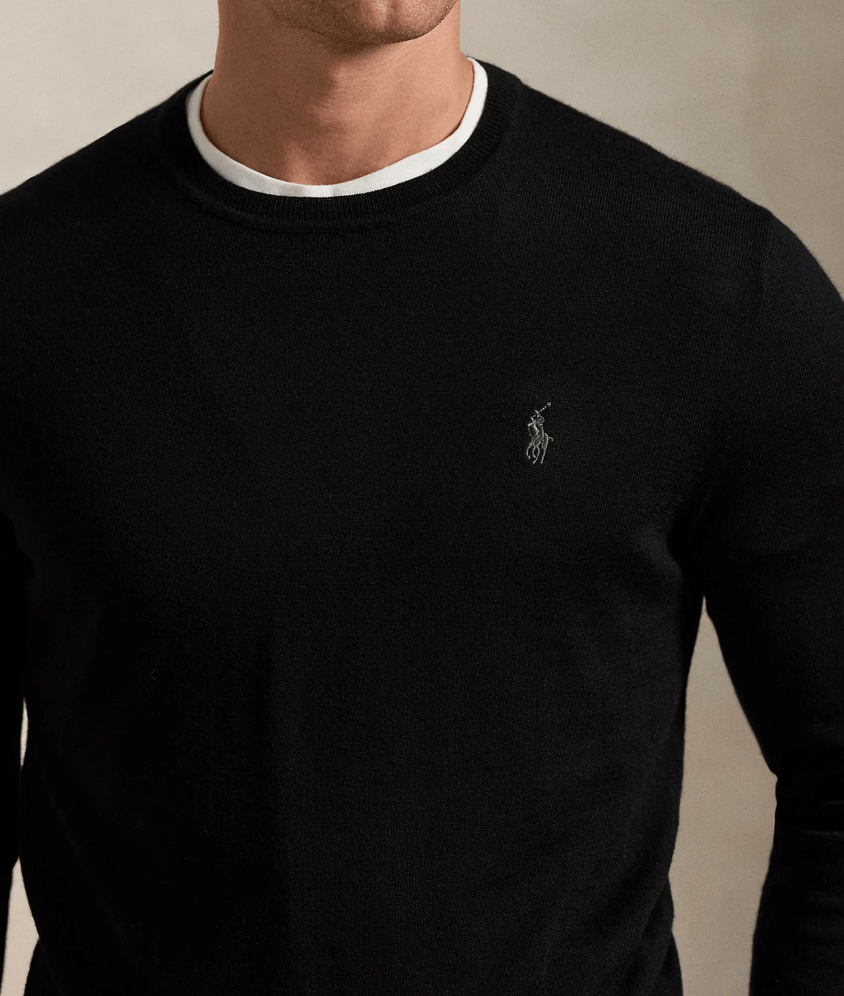 Slim Fit Washable Wool Crewneck Sweater - Black - Image 5