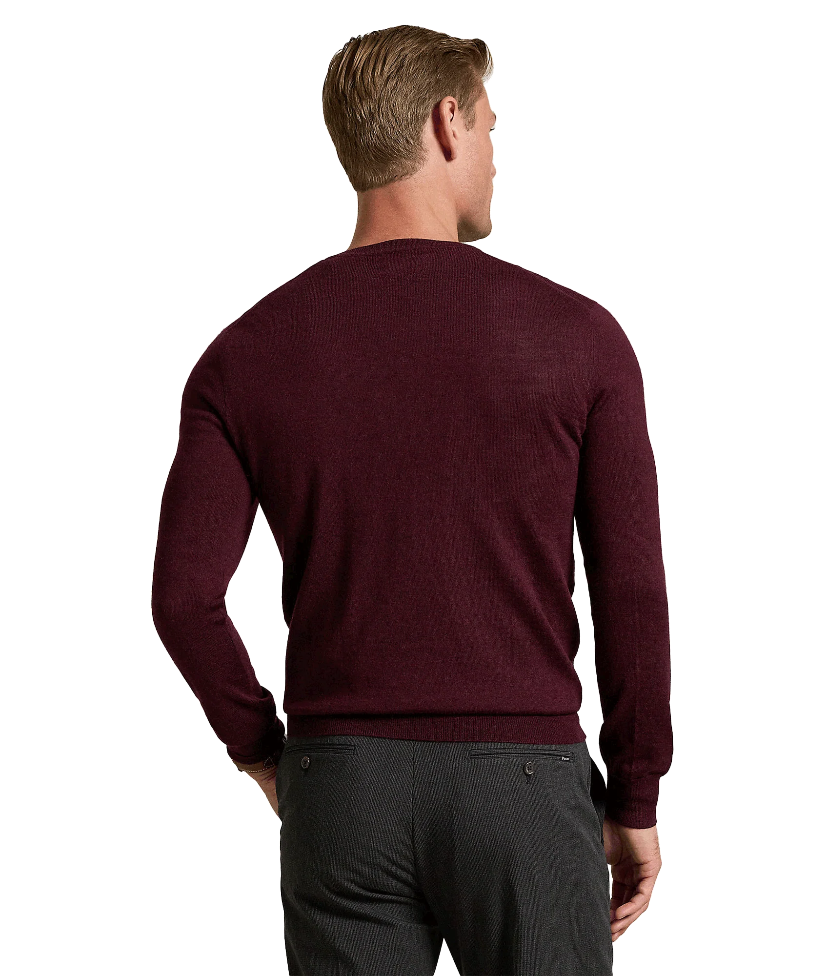 Slim Fit Washable Wool Crewneck Sweater - Red - Image 3