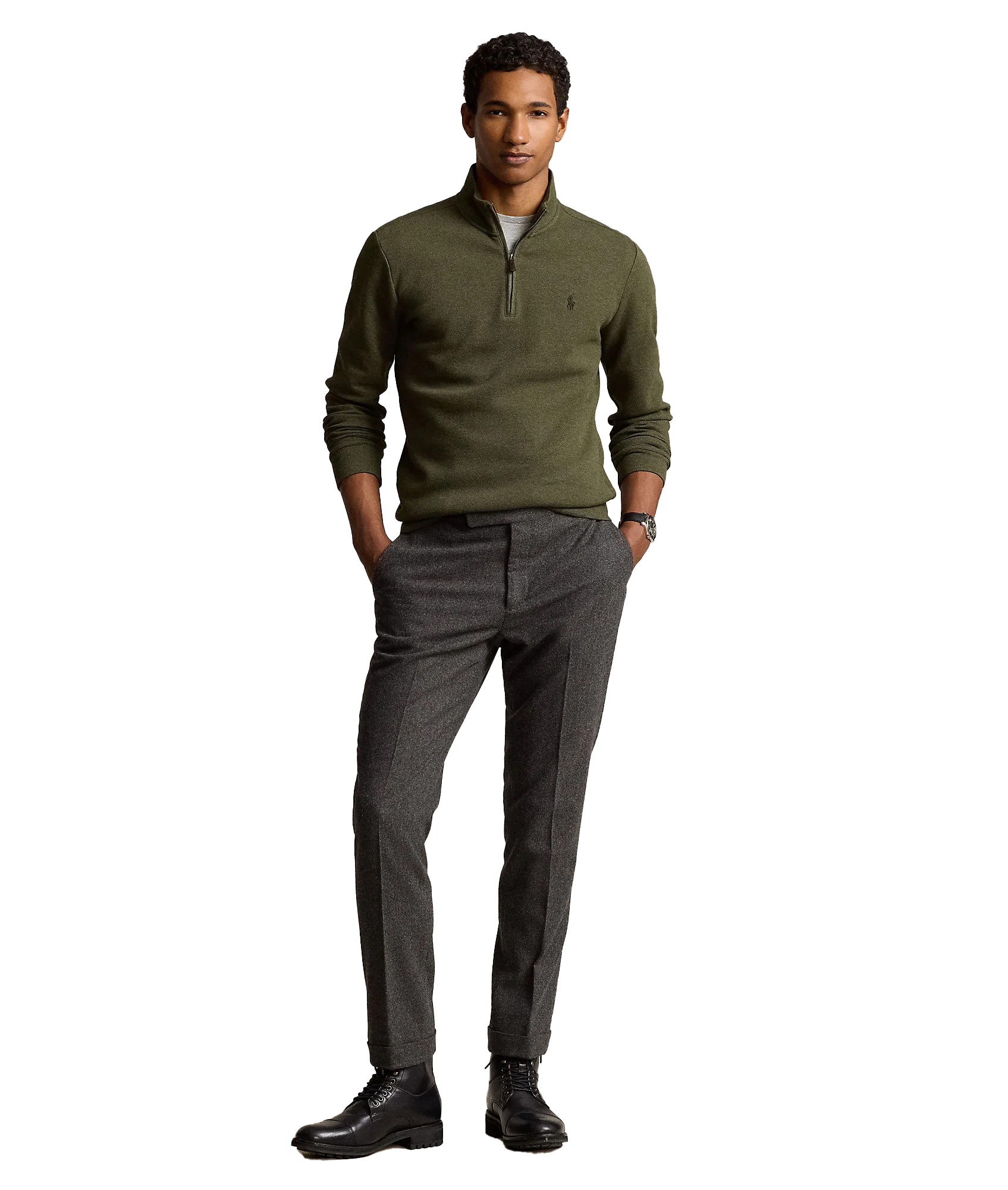 Double-knit Mesh Quarter-zip Pullover - Green - Image 2