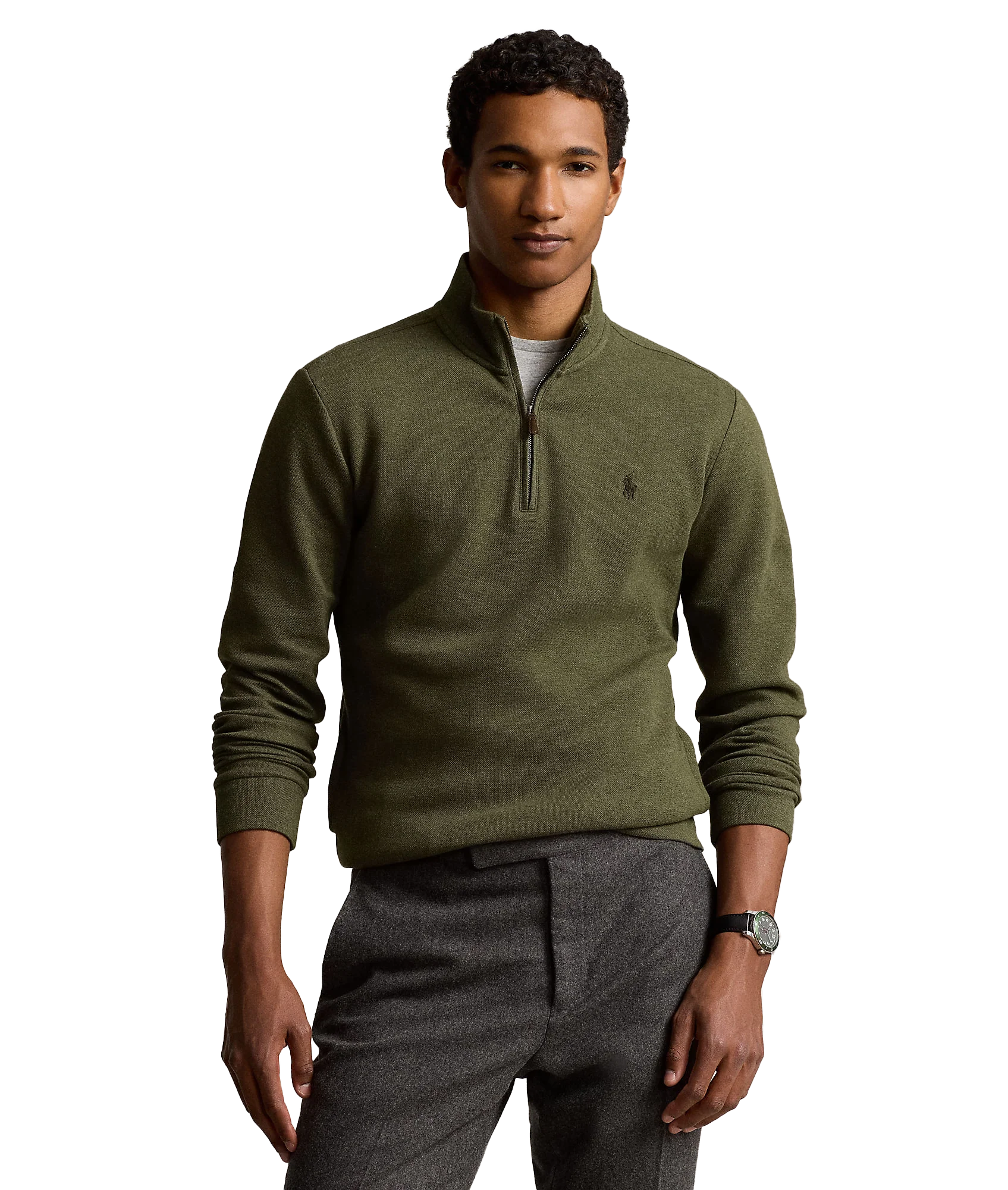 Double-knit Mesh Quarter-zip Pullover - Green - Image 3