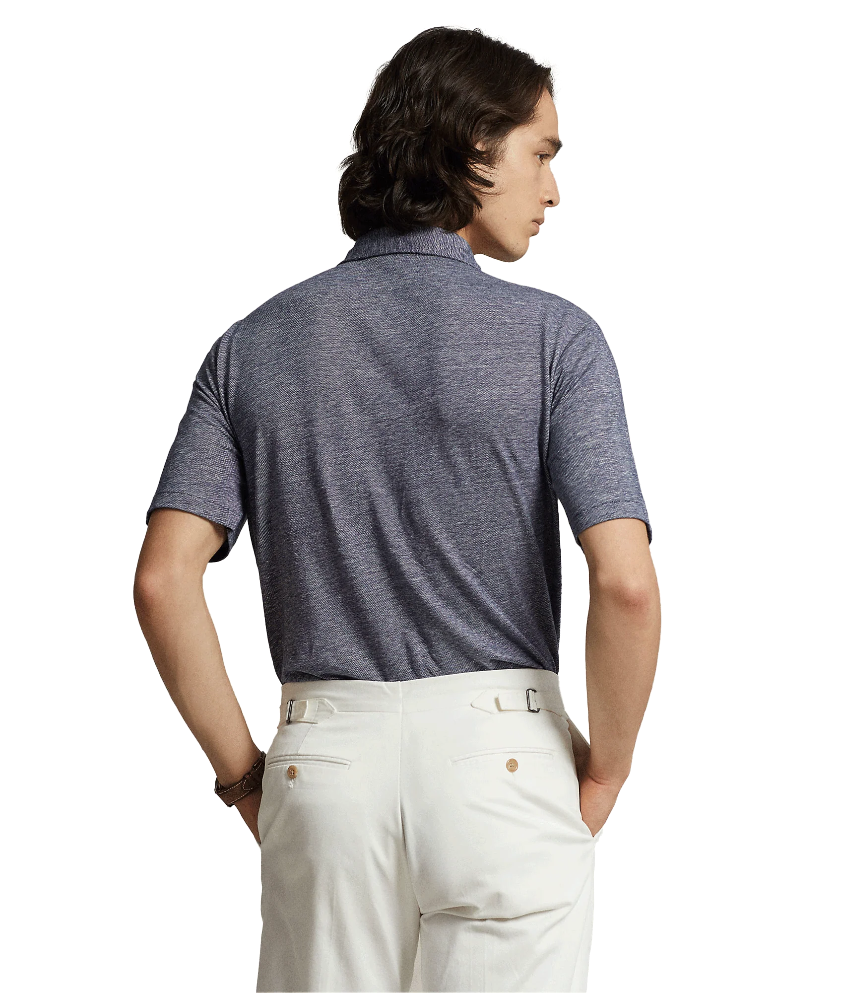 Classic Fit Cotton-linen Mesh Polo Shirt - Navy - Image 4