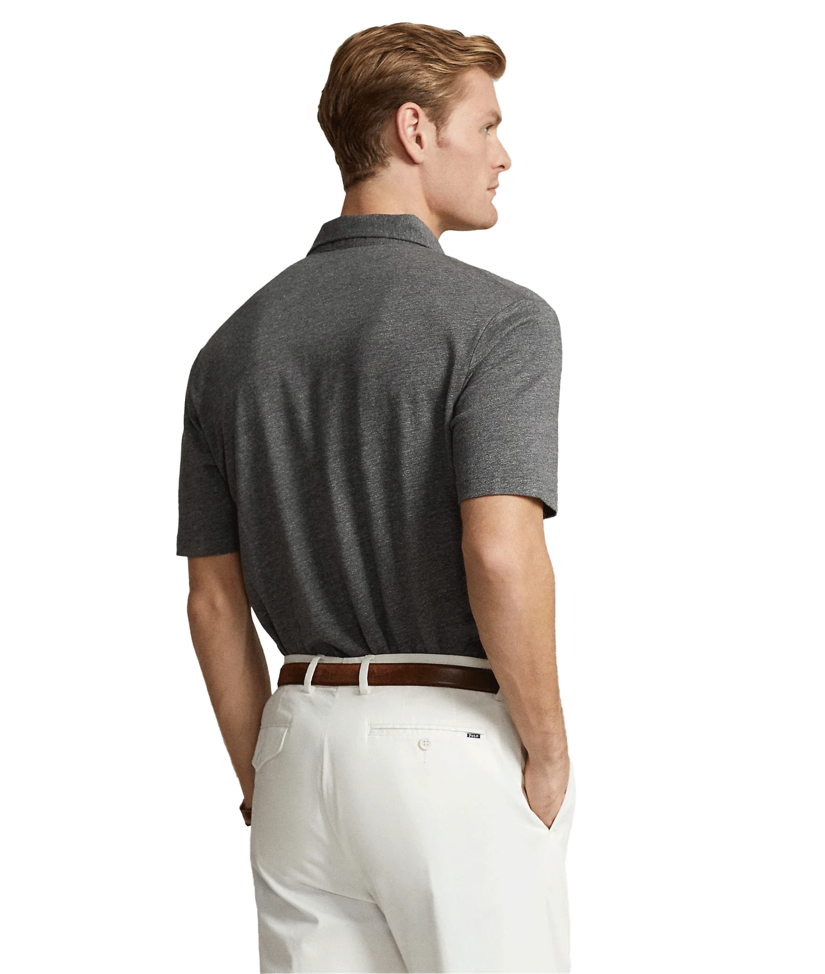Classic Fit Cotton-linen Mesh Polo Shirt - Grey - Image 3