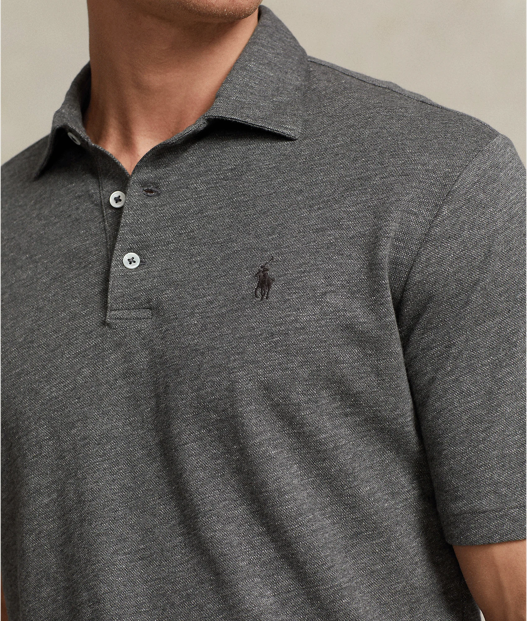 Classic Fit Cotton-linen Mesh Polo Shirt - Grey - Image 4