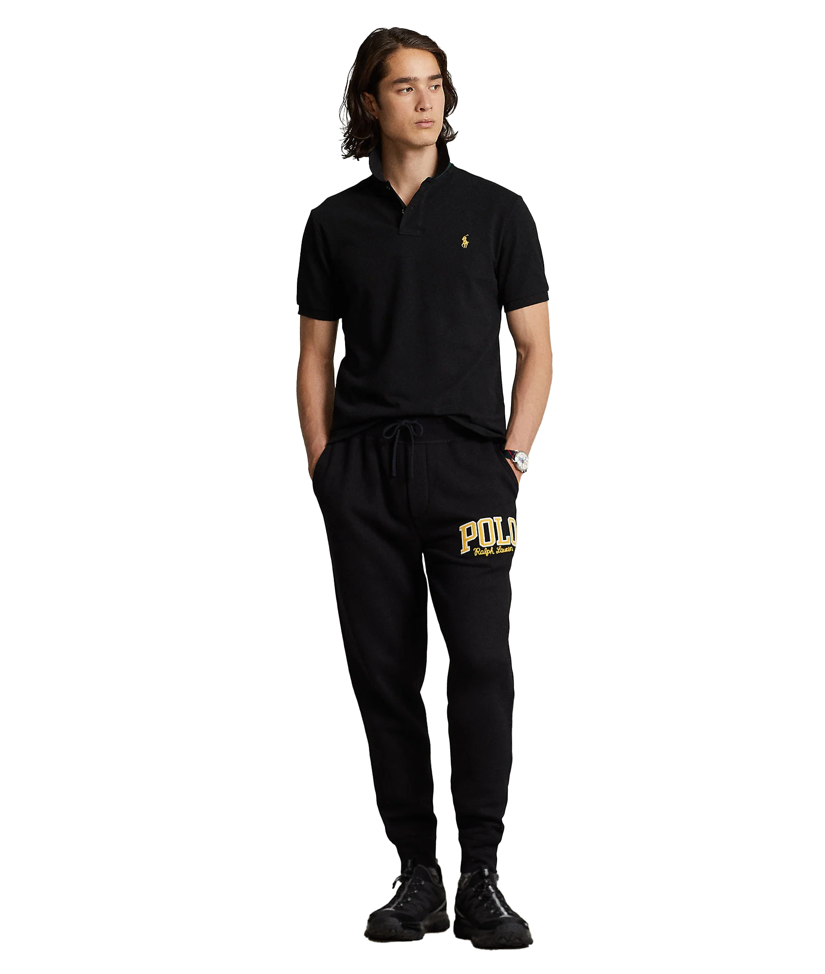 Custom Slim Plaid-trim Mesh Polo Shirt - Black - Image 2