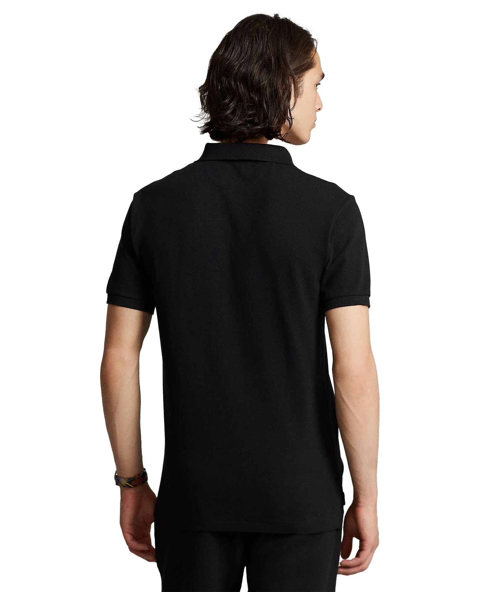 Custom Slim Plaid-trim Mesh Polo Shirt - Black - Image 4