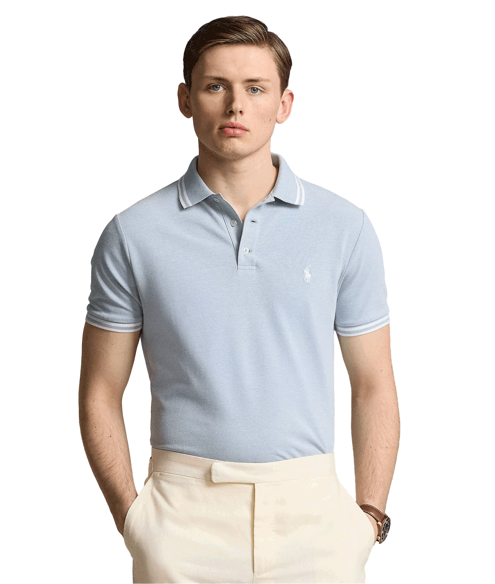 Custom Slim Fit Stretch Mesh Polo Shirt - Blue - Image 2