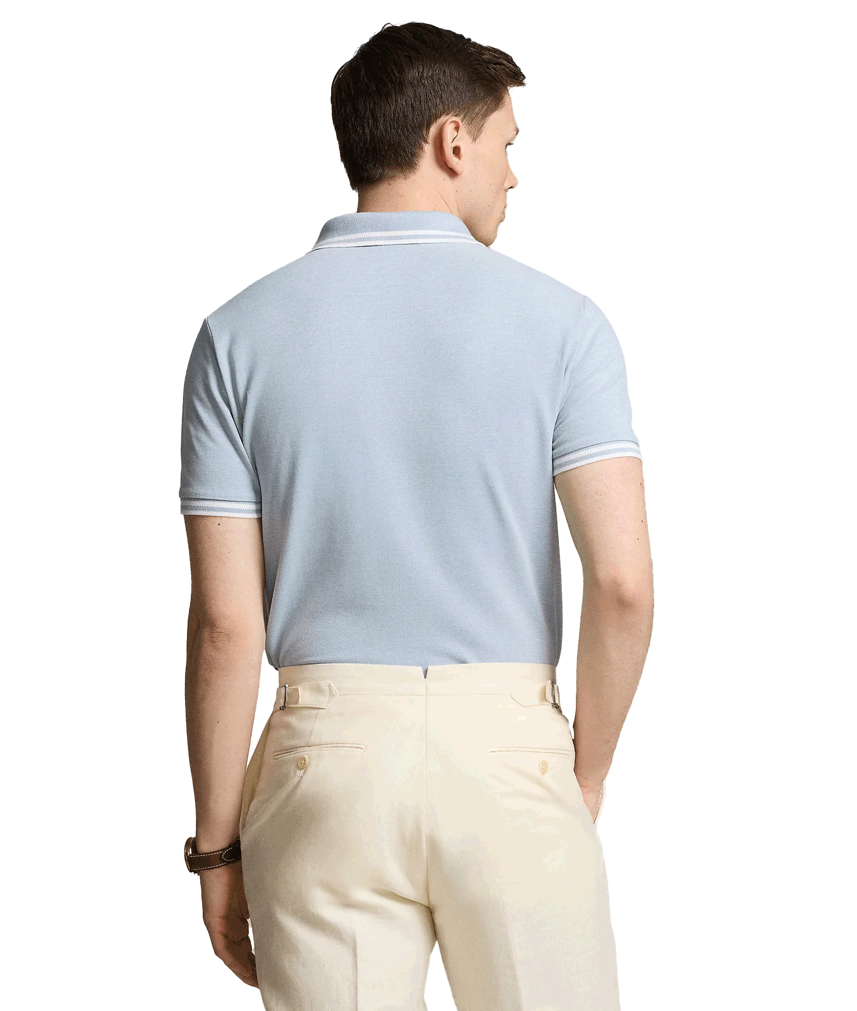 Custom Slim Fit Stretch Mesh Polo Shirt - Blue - Image 4