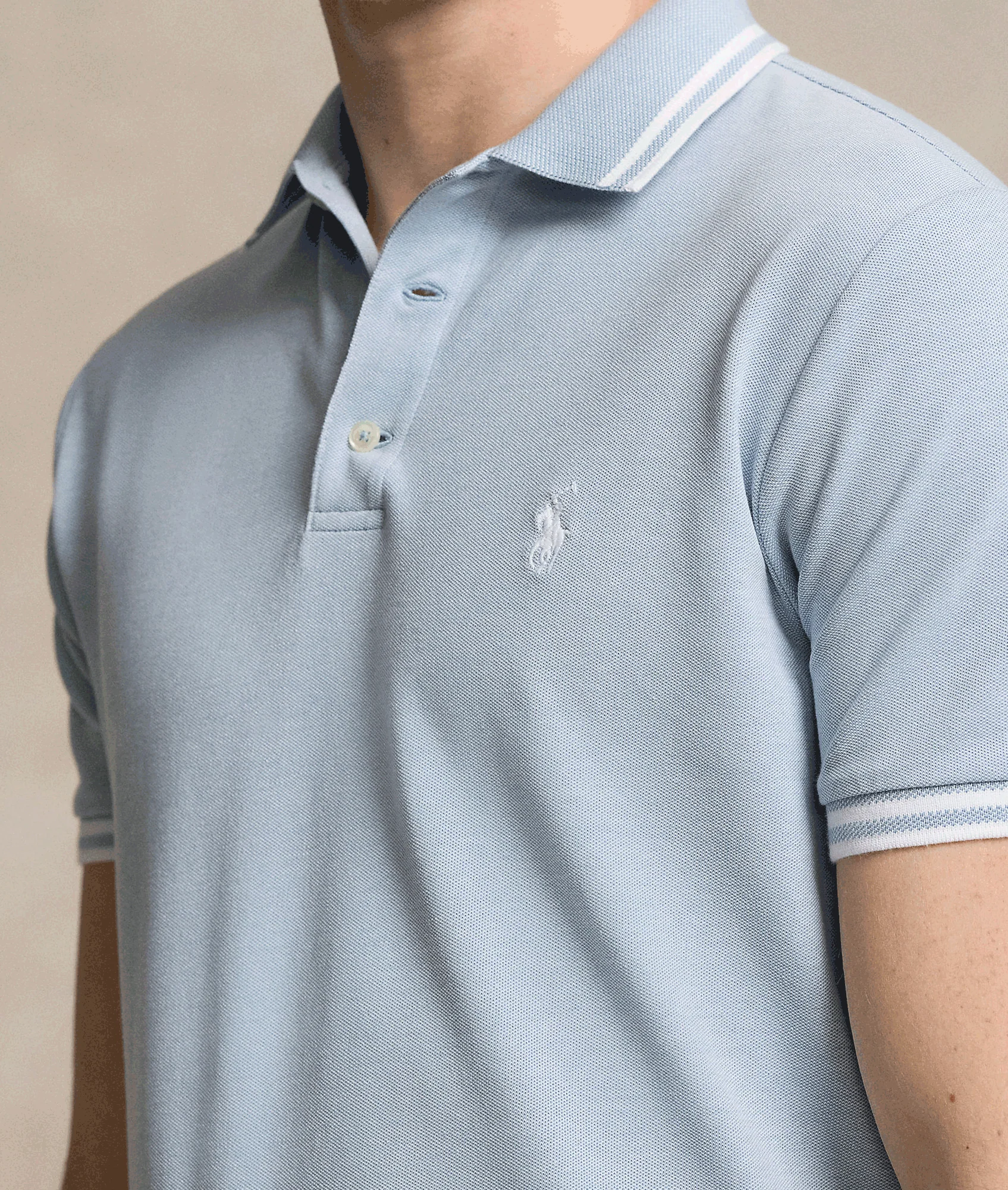 Custom Slim Fit Stretch Mesh Polo Shirt - Blue - Image 5