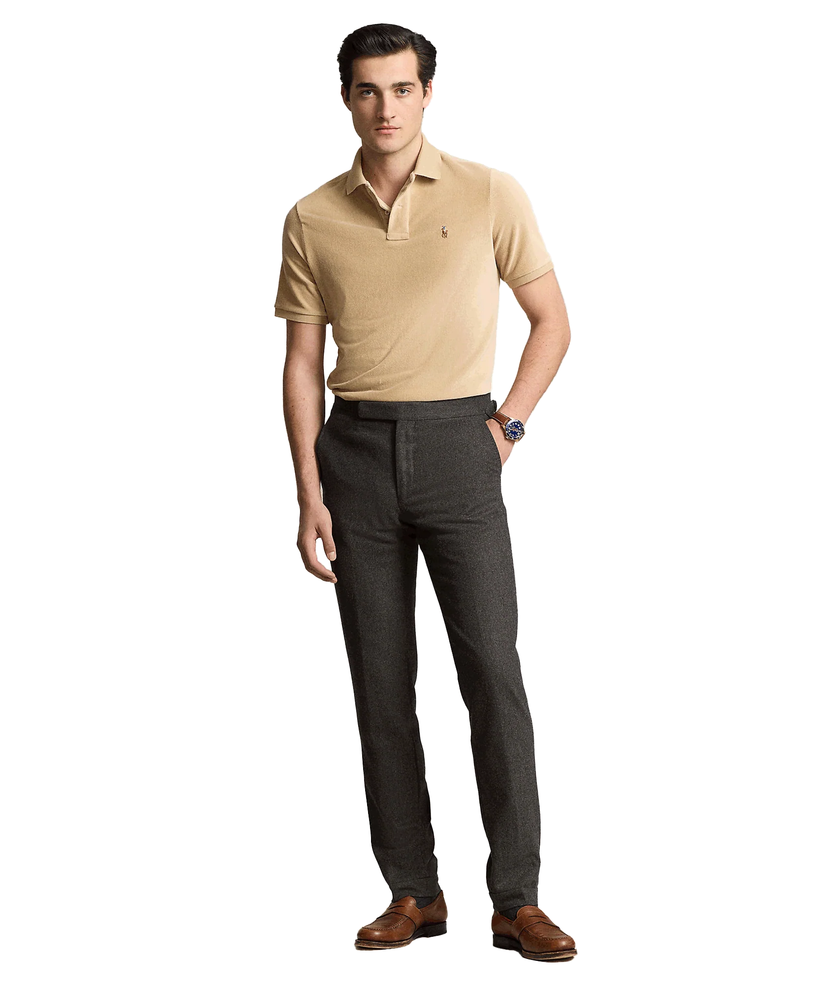 Classic Fit Knit Corduroy Polo Shirt - Brown - Image 3