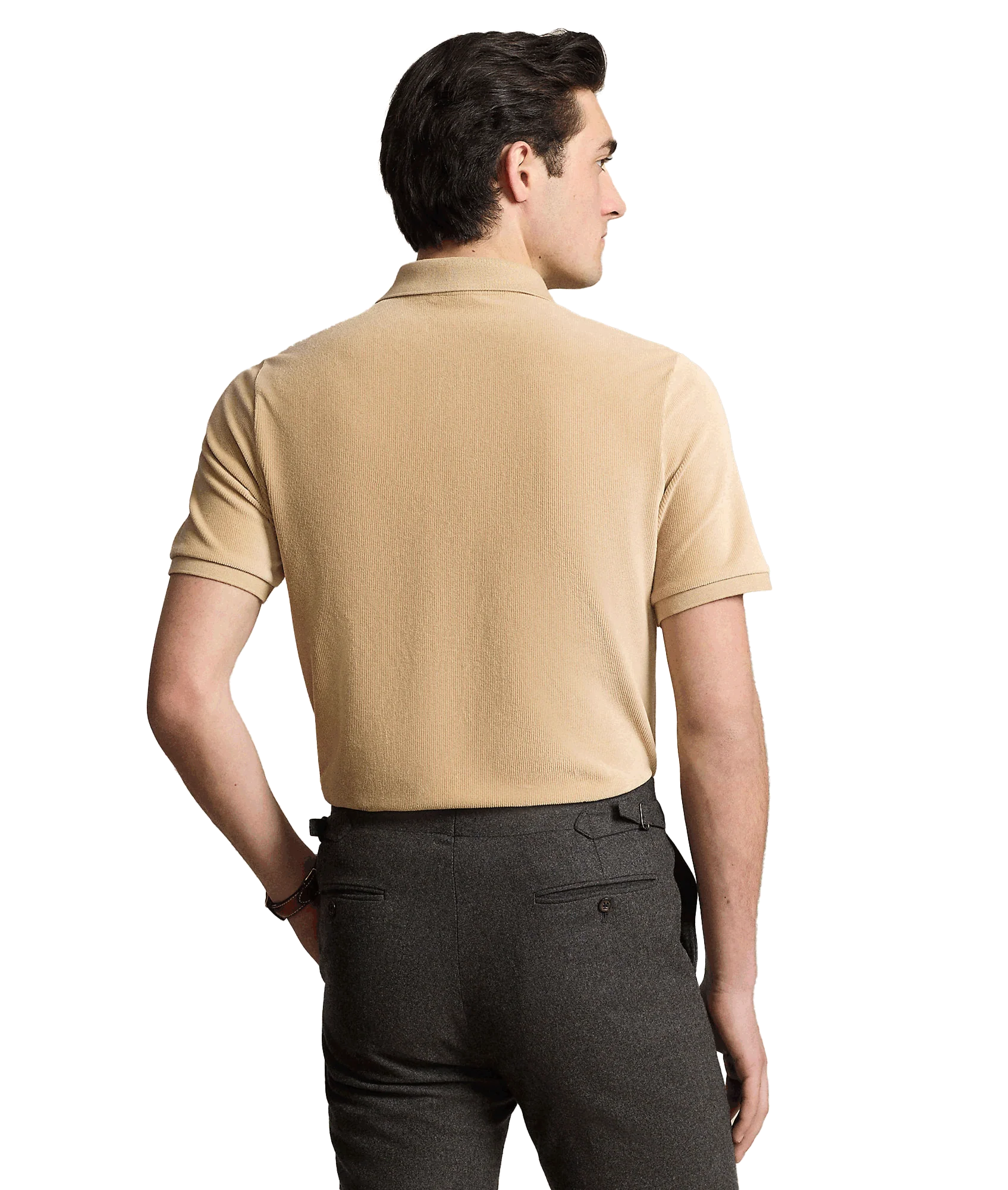 Classic Fit Knit Corduroy Polo Shirt - Brown - Image 4