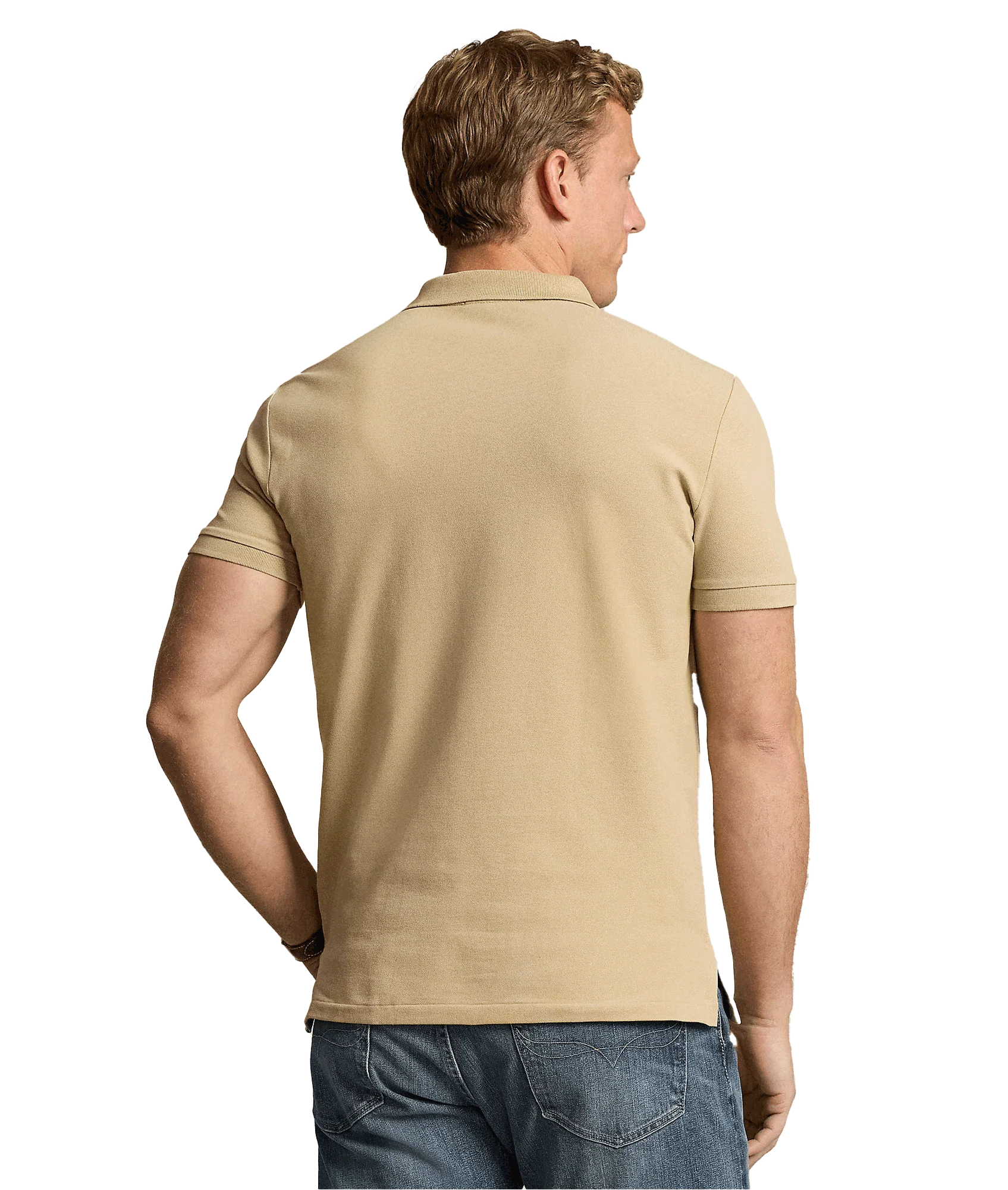 Custom Slim Fit Stretch Mesh Polo Shirt - Beige - Image 4