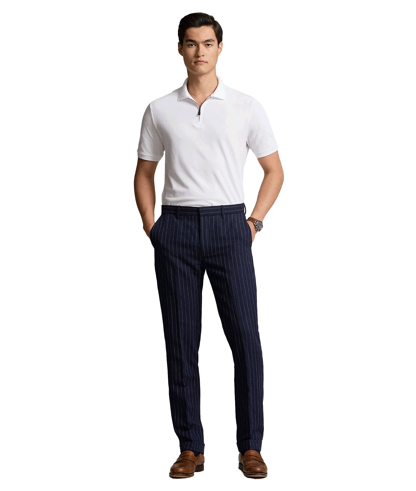 Custom Slim Fit Stretch Mesh Polo Shirt - White - Image 3