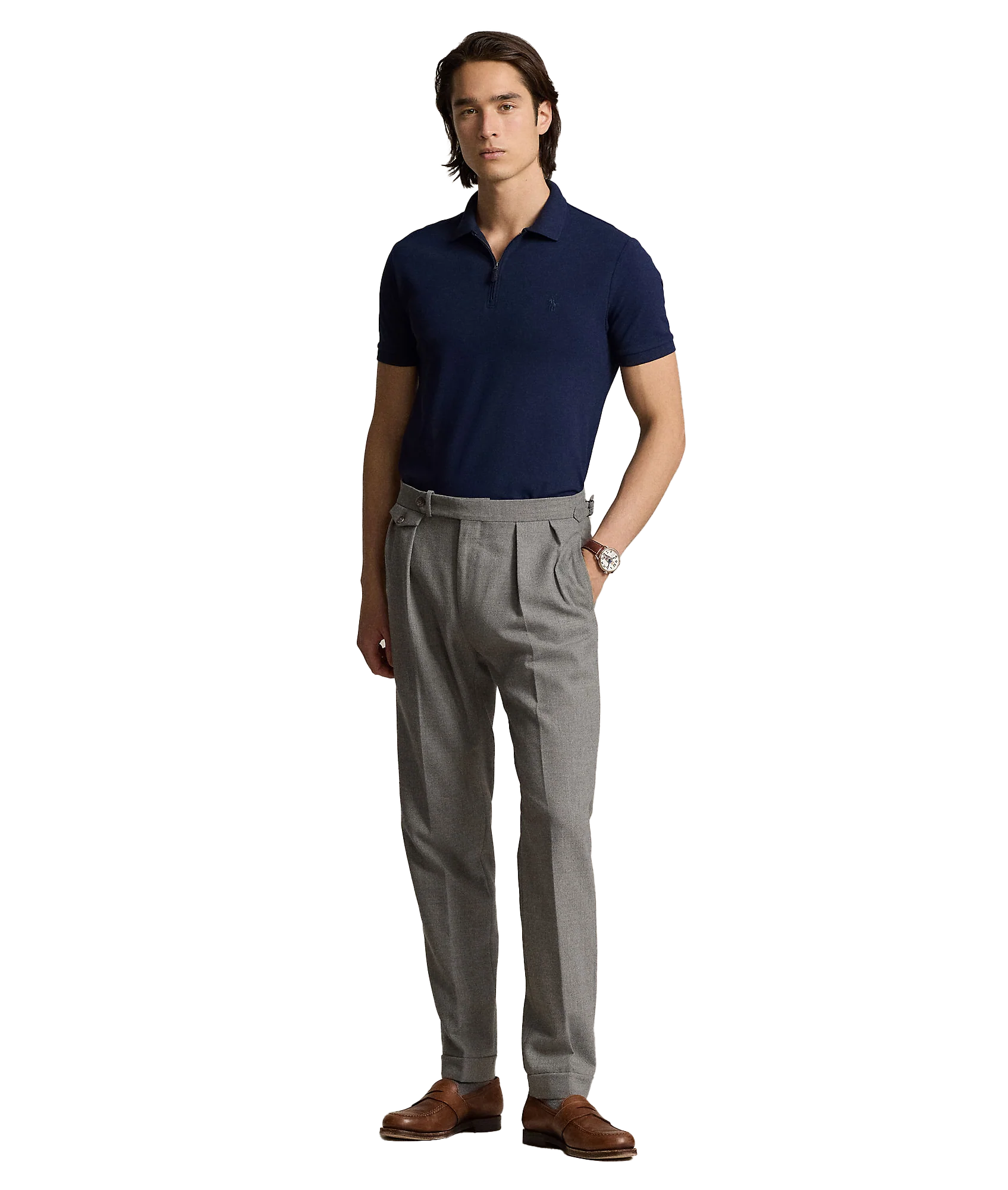Custom Slim Fit Stretch Mesh Polo Shirt - Navy - Image 2
