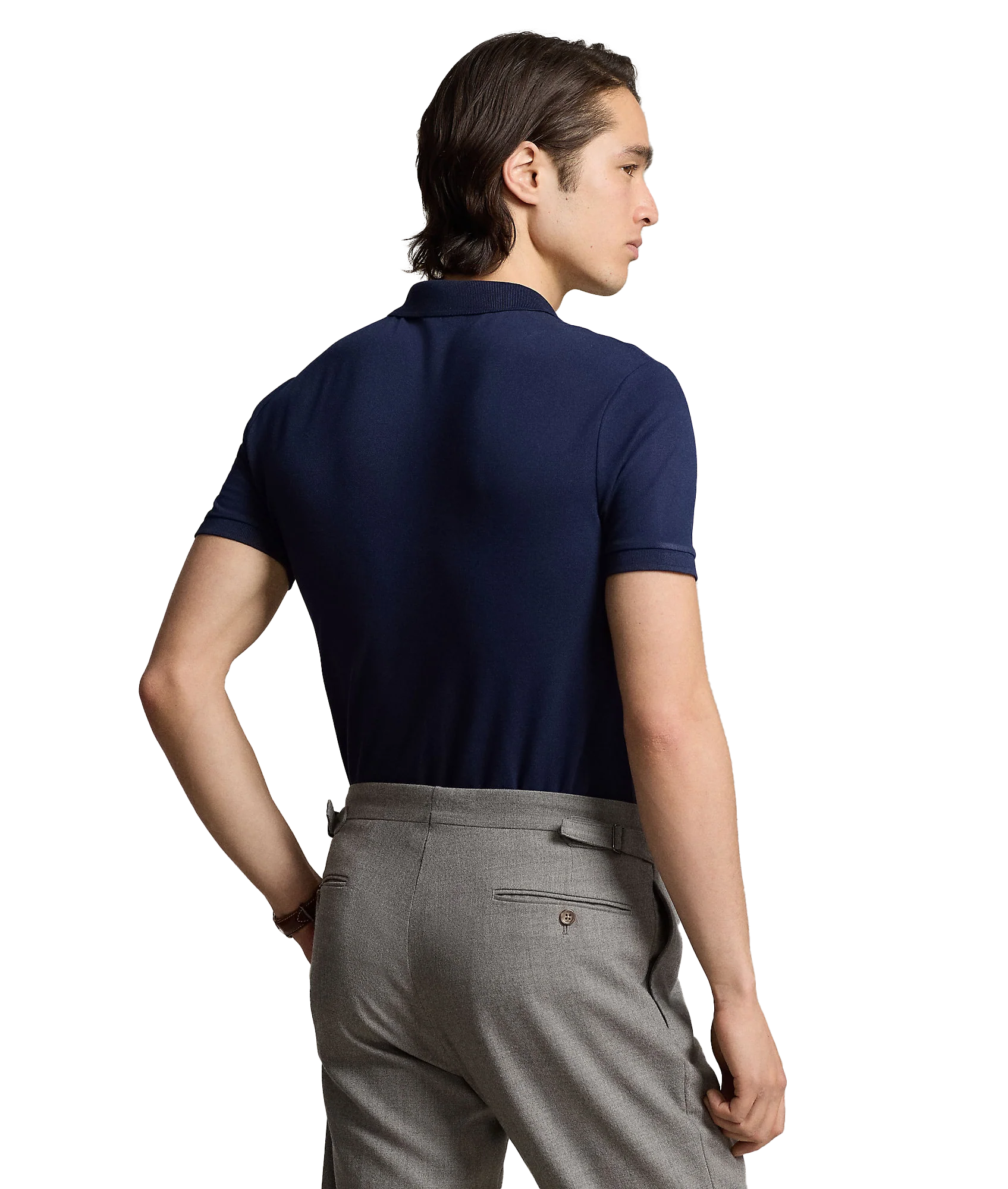 Custom Slim Fit Stretch Mesh Polo Shirt - Navy - Image 5