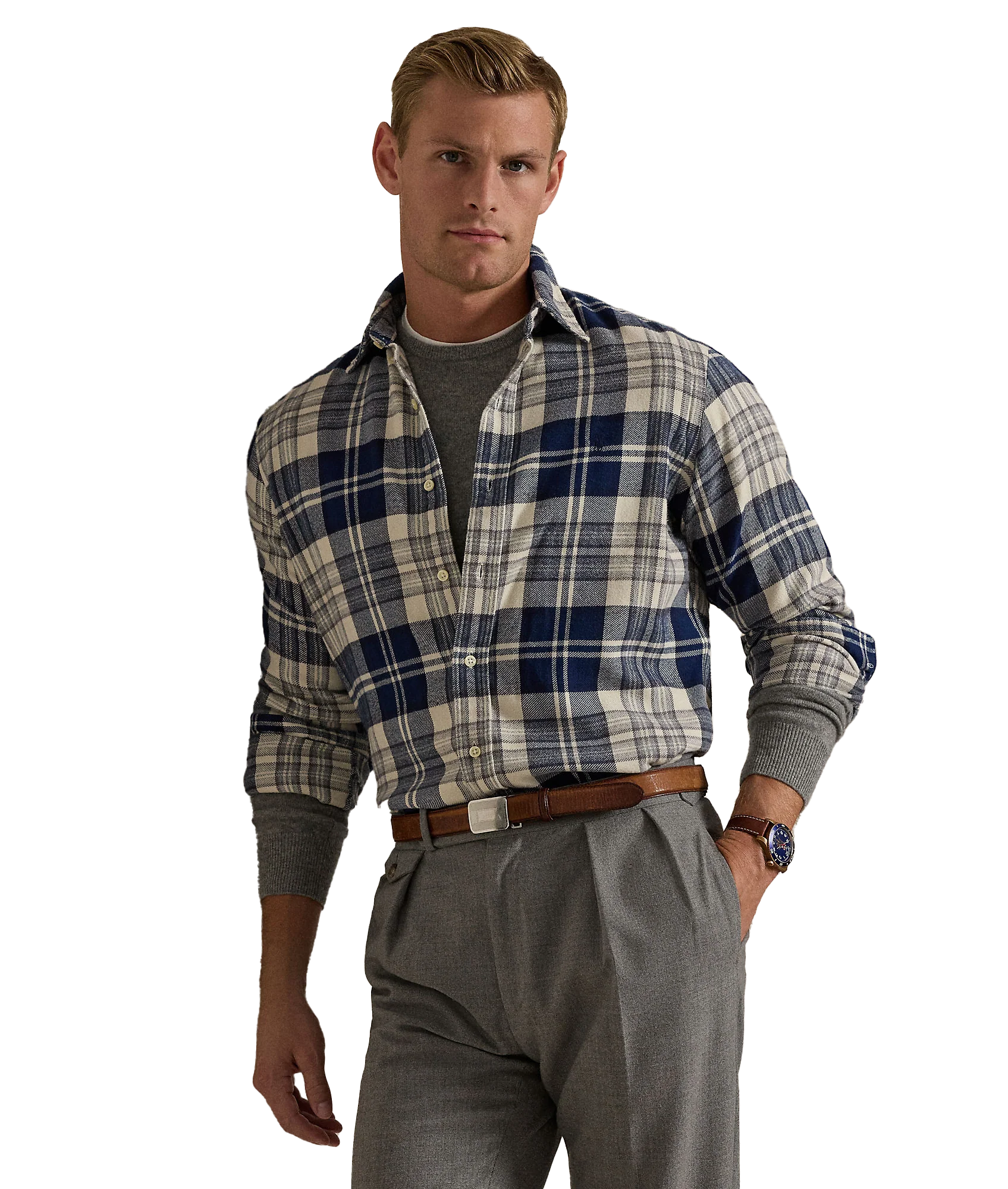 Custom Fit Plaid Brushed Flannel Shirt - Multi - Image 3