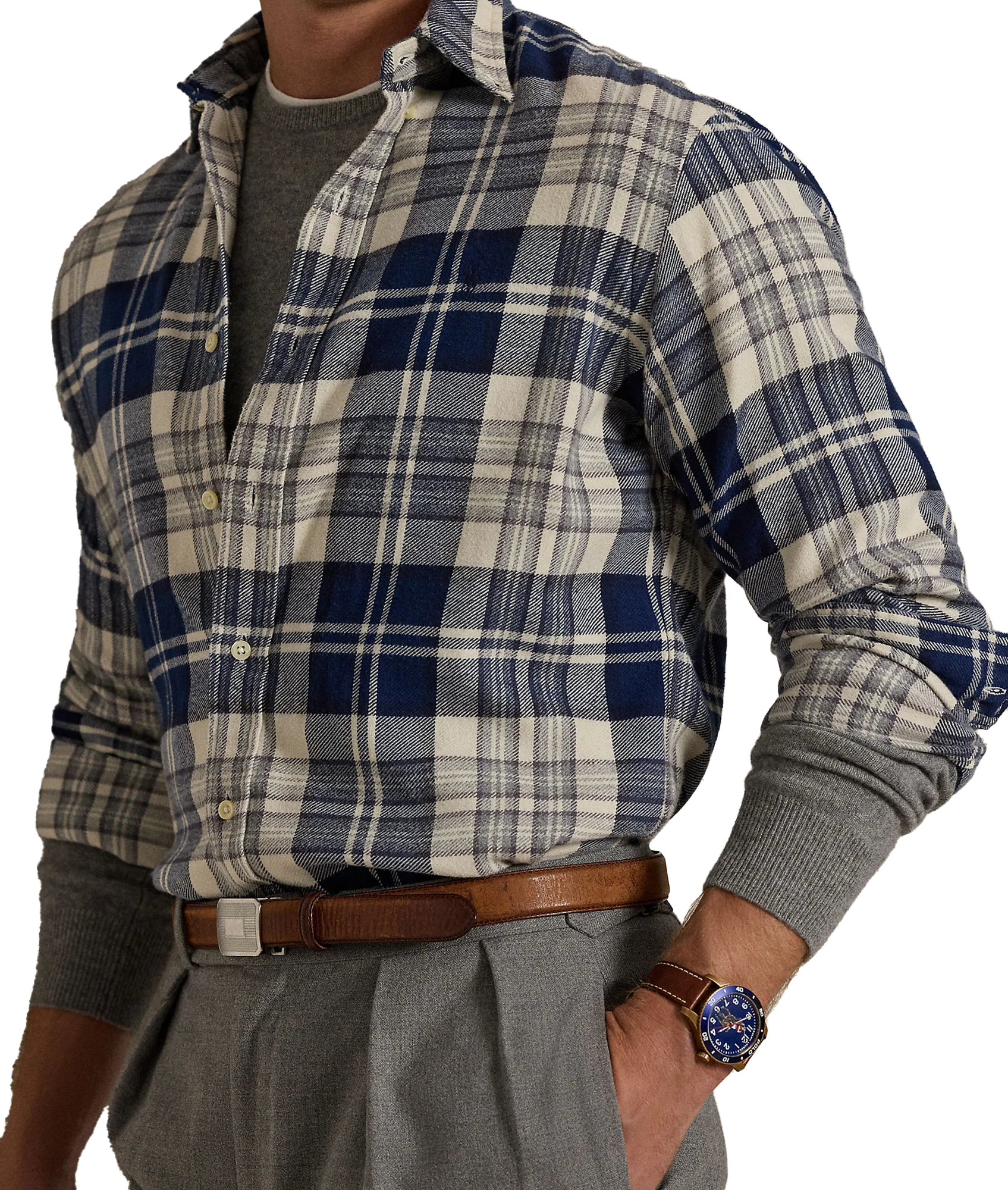 Custom Fit Plaid Brushed Flannel Shirt - Multi - Image 5