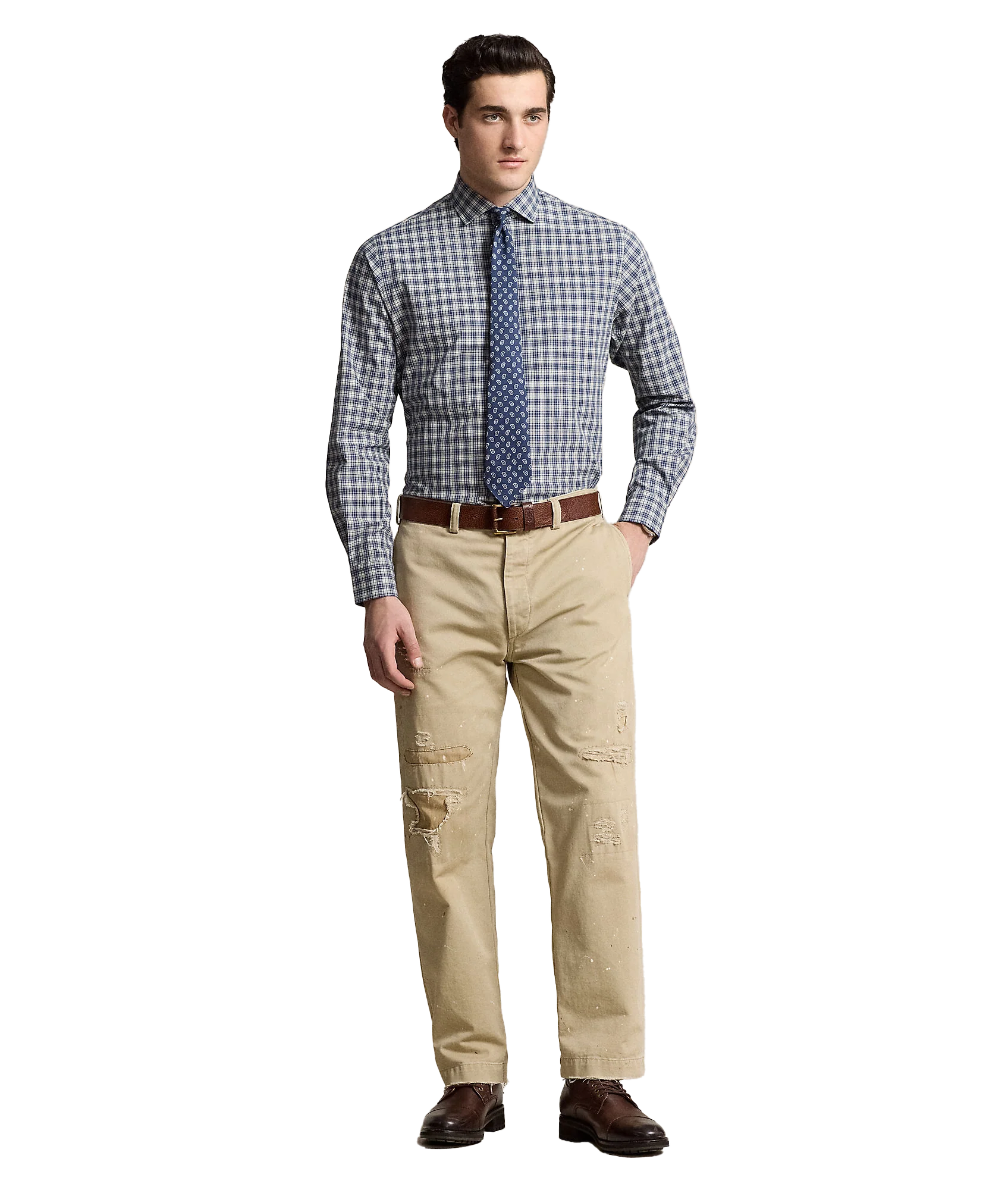 Custom Fit Plaid Stretch Poplin Shirt - Multi - Image 2