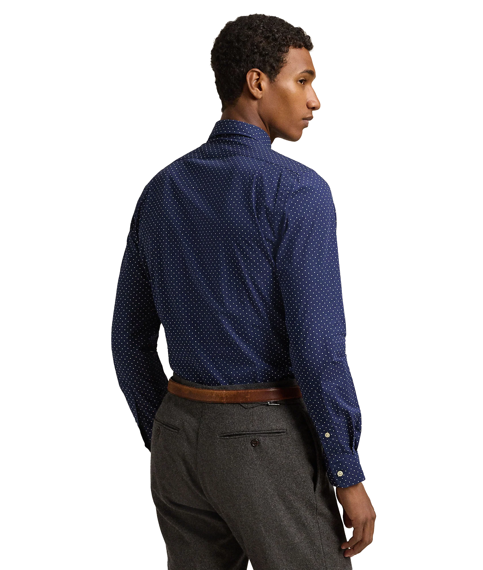 Custom Fit Dot Stretch Poplin Shirt - Navy - Image 5