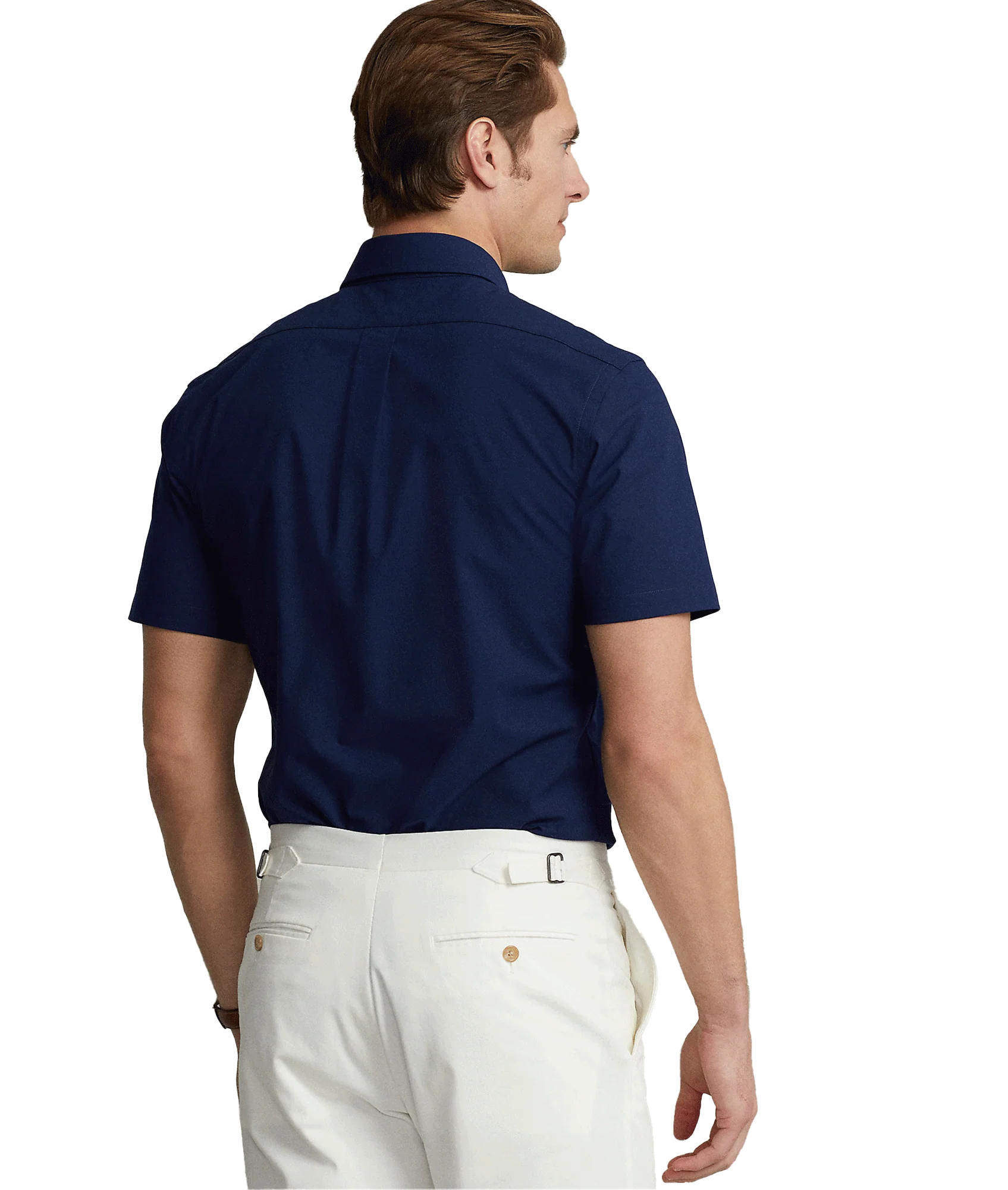 Custom Fit Stretch Poplin Shirt -Navy - Image 3