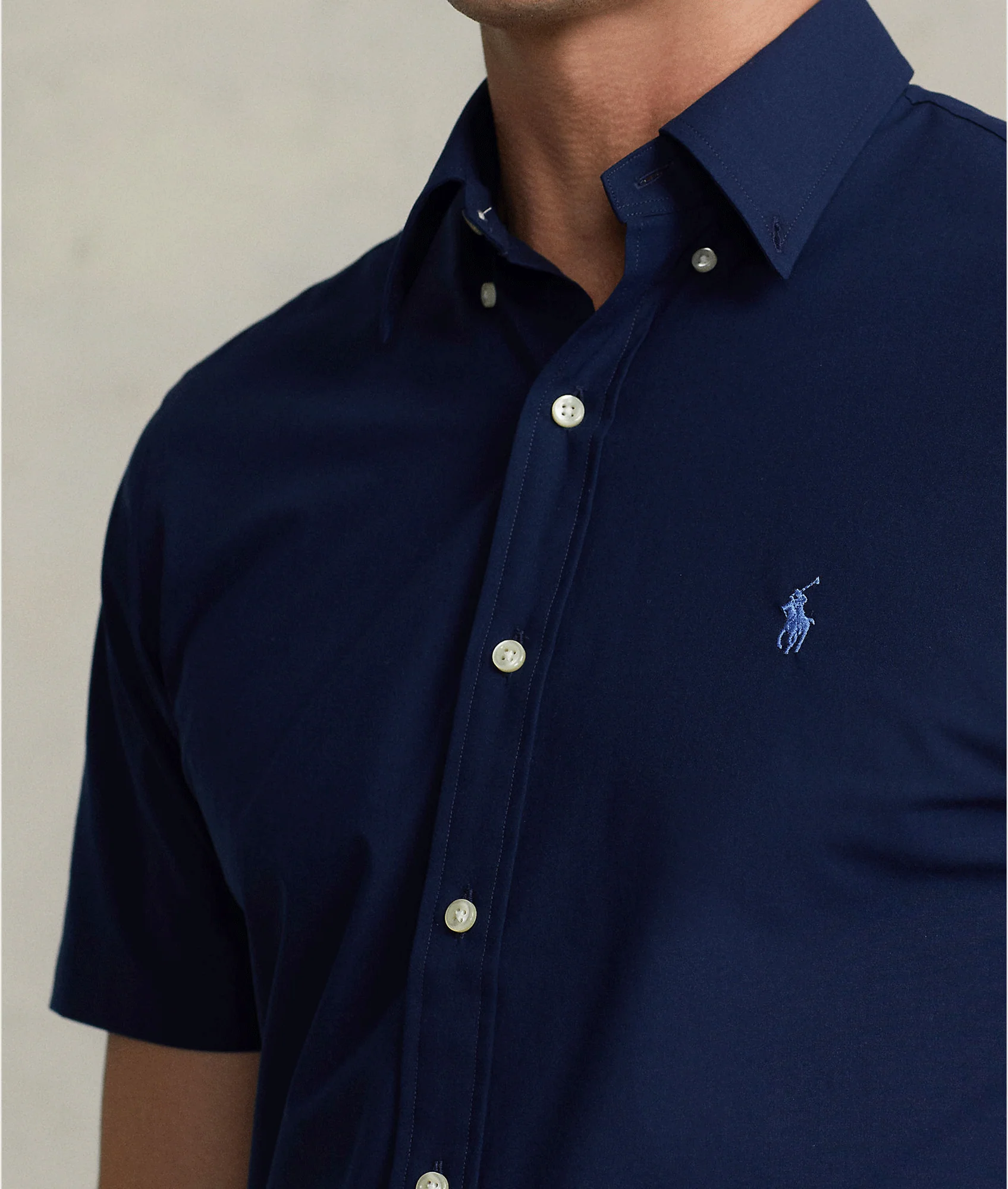 Custom Fit Stretch Poplin Shirt -Navy - Image 4