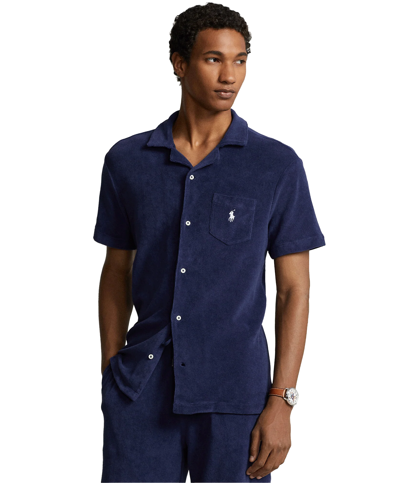 Terry Camp Shirt - Navy - Image 3