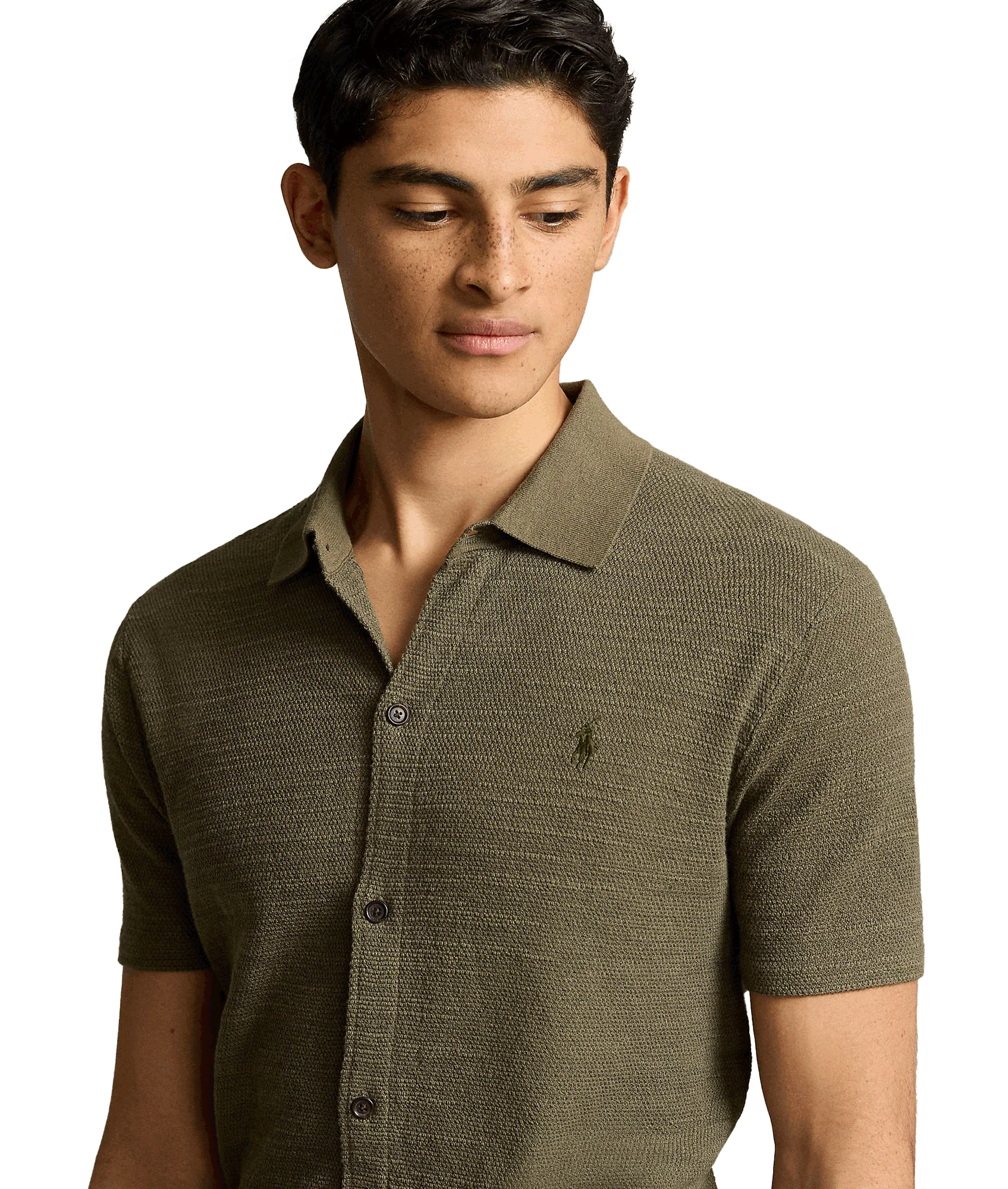 Textured Cotton-linen Shirt Sweater - Green - Image 5