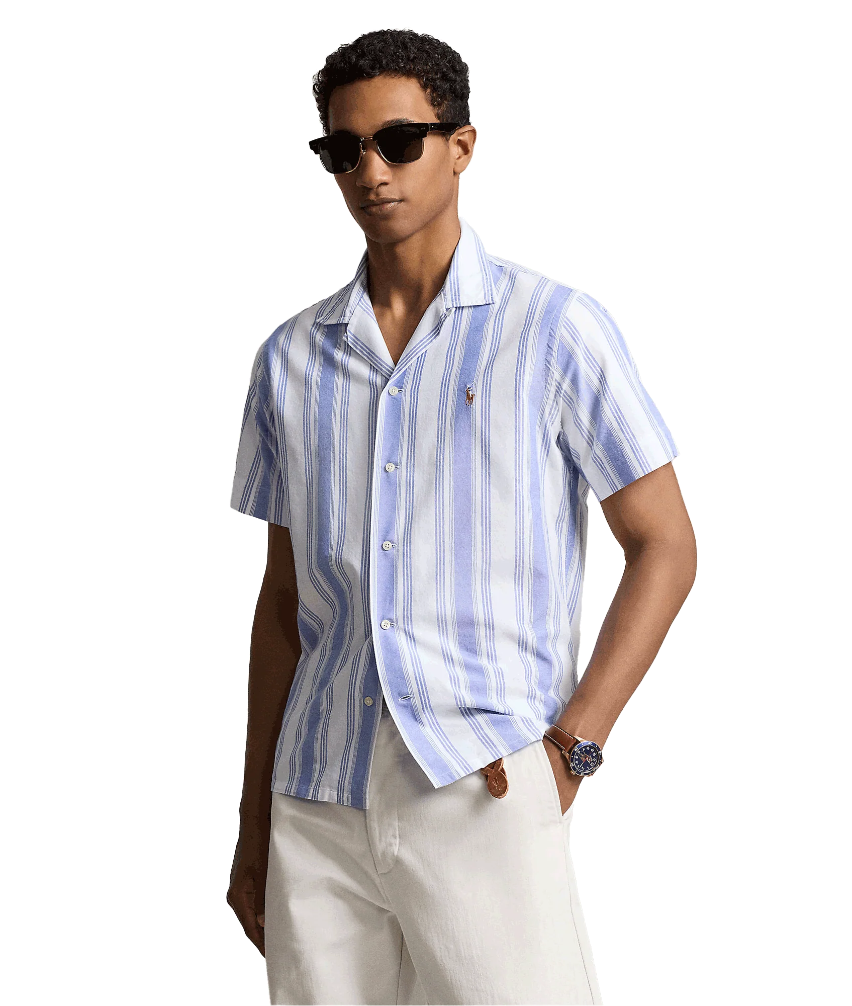Classic Fit Striped Oxford Camp Shirt - Multi - Image 2