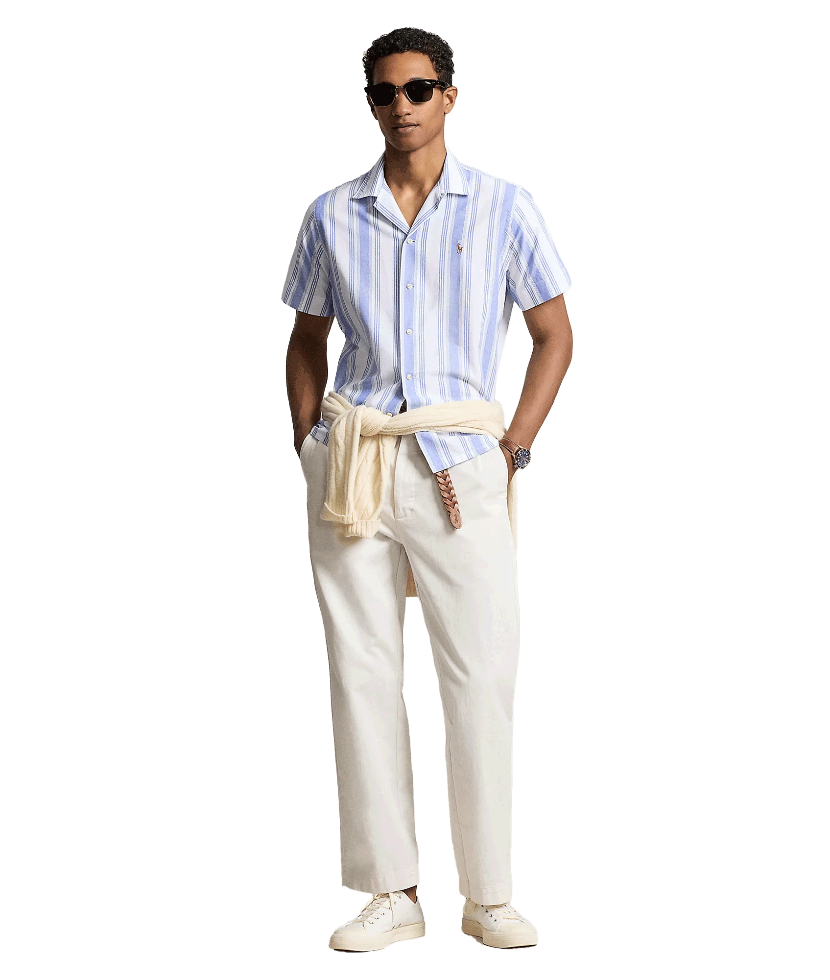 Classic Fit Striped Oxford Camp Shirt - Multi - Image 3