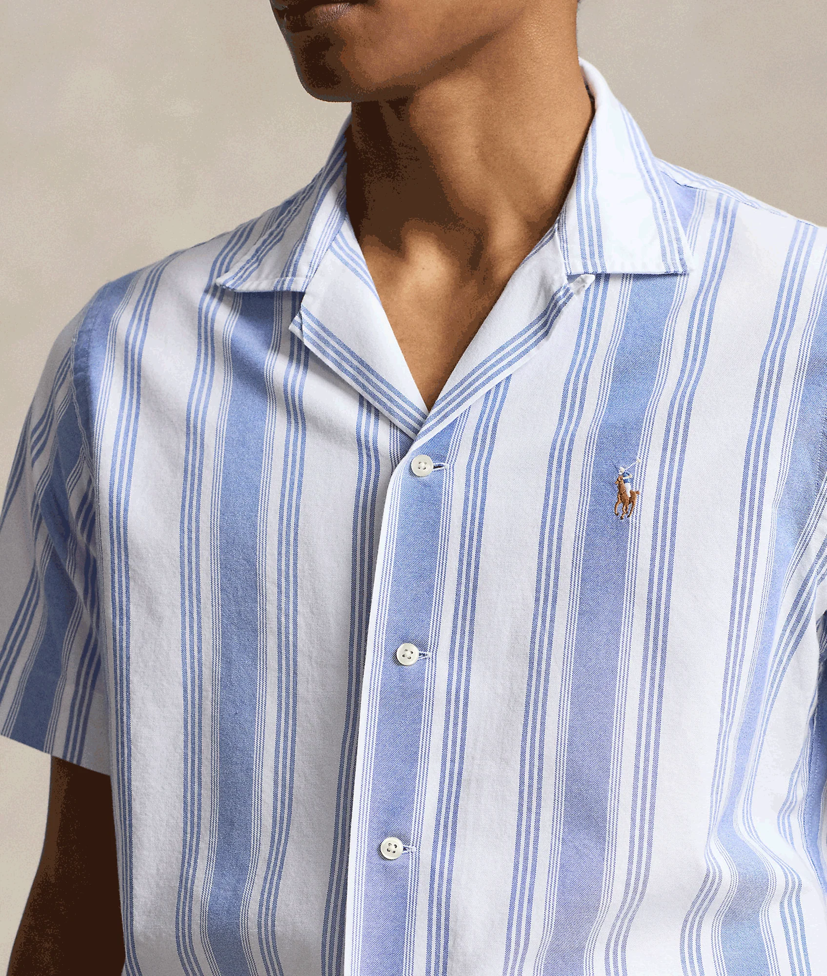 Classic Fit Striped Oxford Camp Shirt - Multi - Image 5