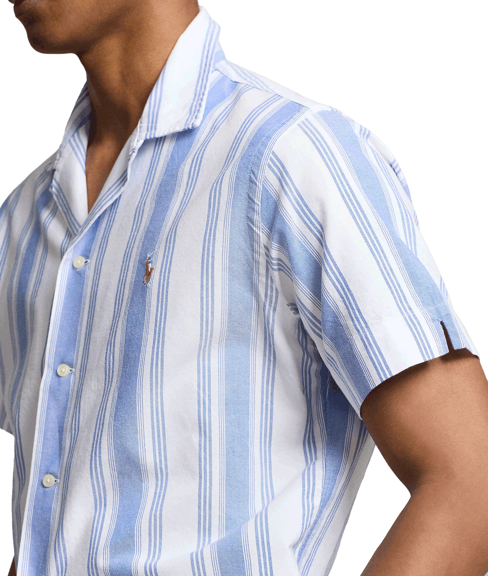 Classic Fit Striped Oxford Camp Shirt - Multi - Image 6