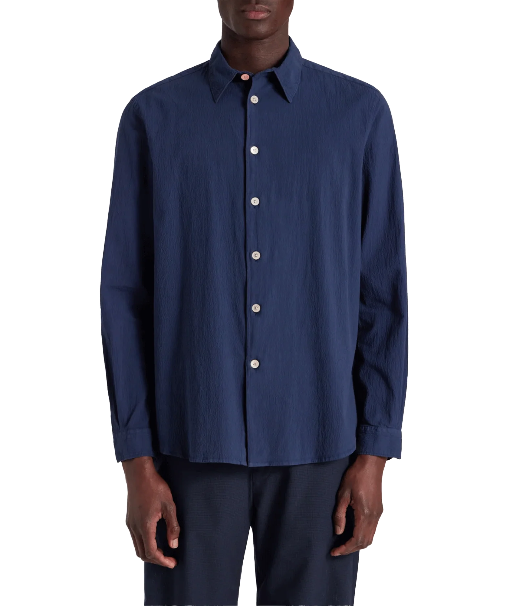 Navy Stretch-Cotton Seersucker Shirt - Navy - Image 2