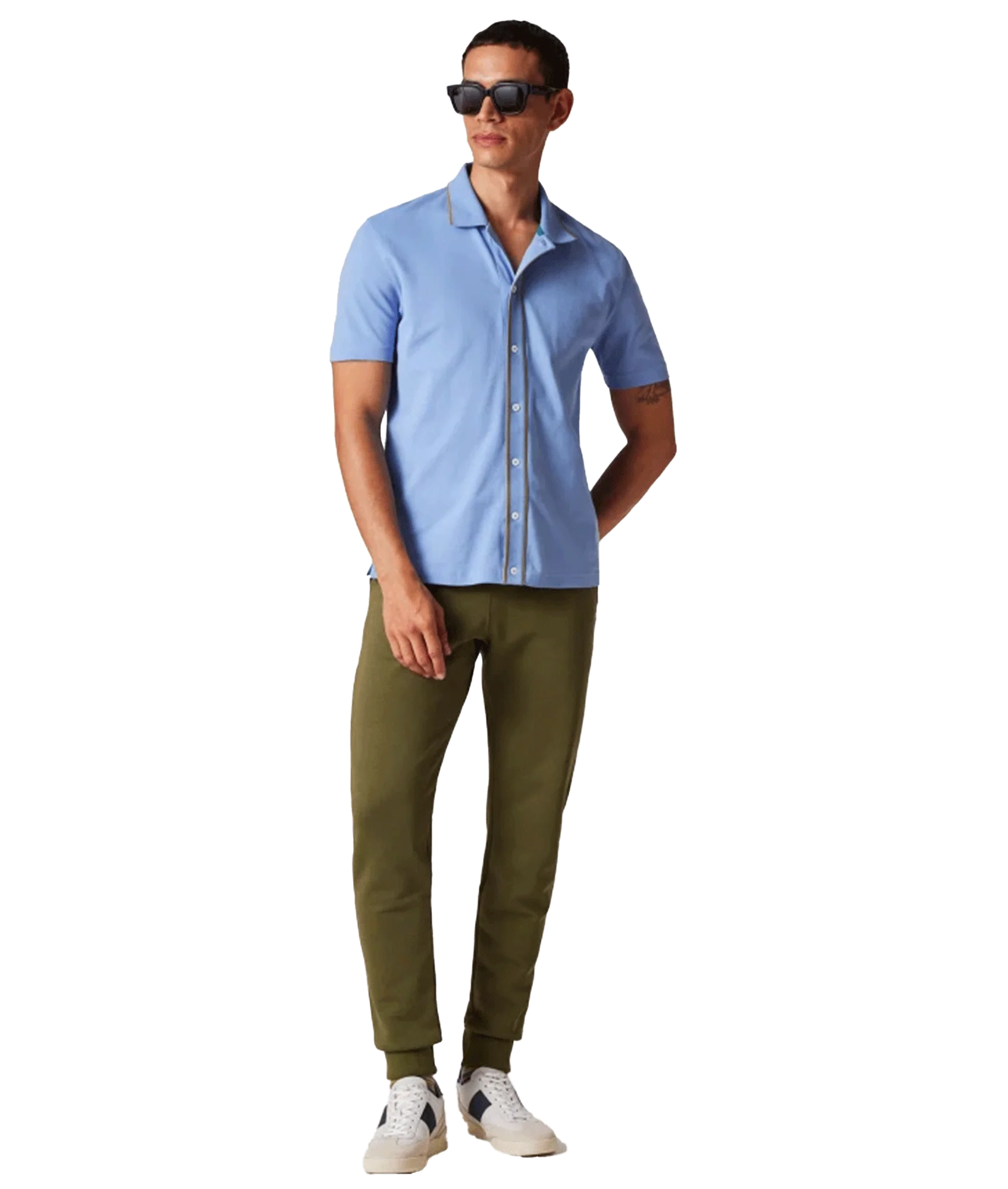 Stretch-Cotton Polo Shirt With Tipping - Blue - Image 3