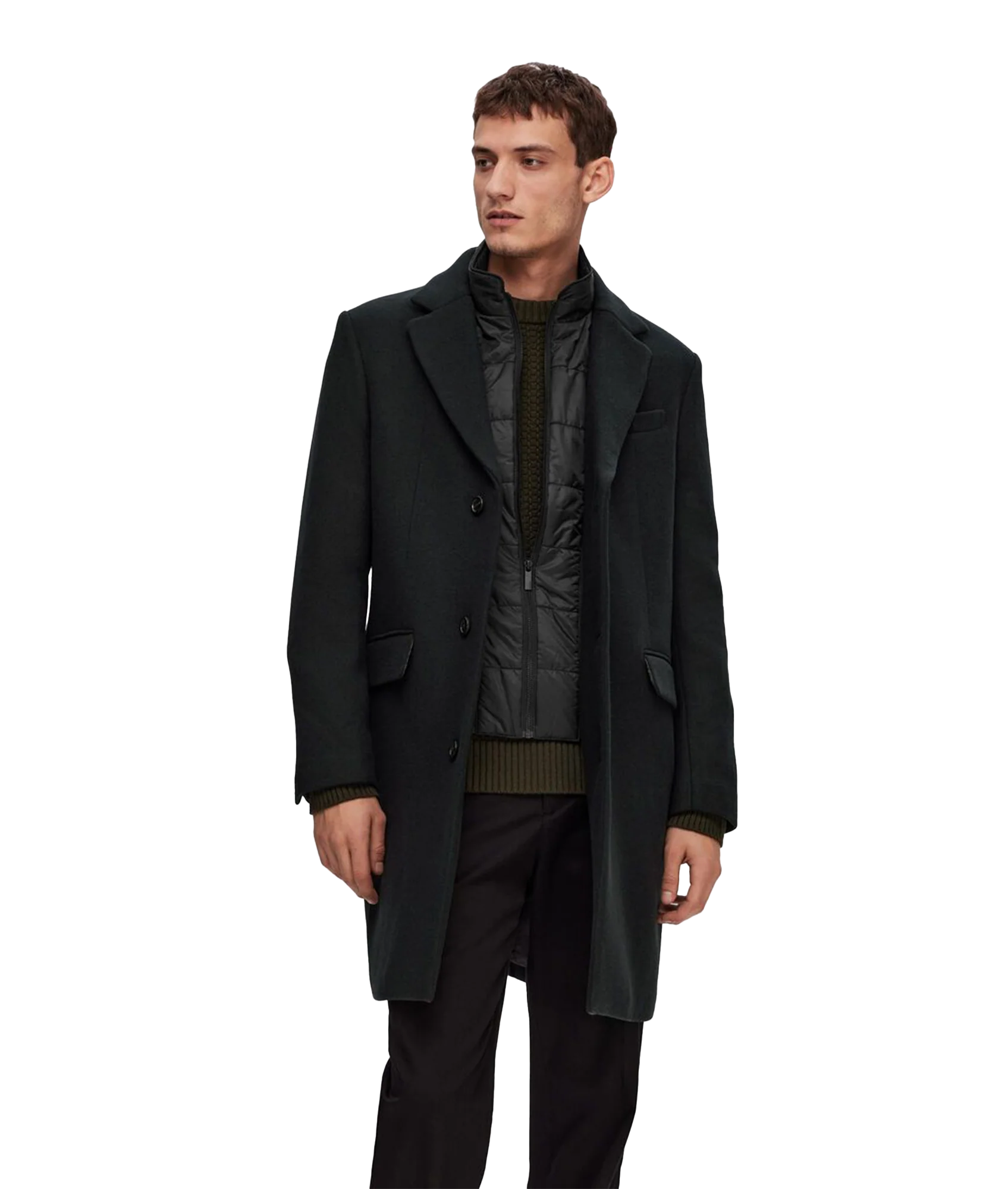 Single Breasted 2-in-1 Coat - Black