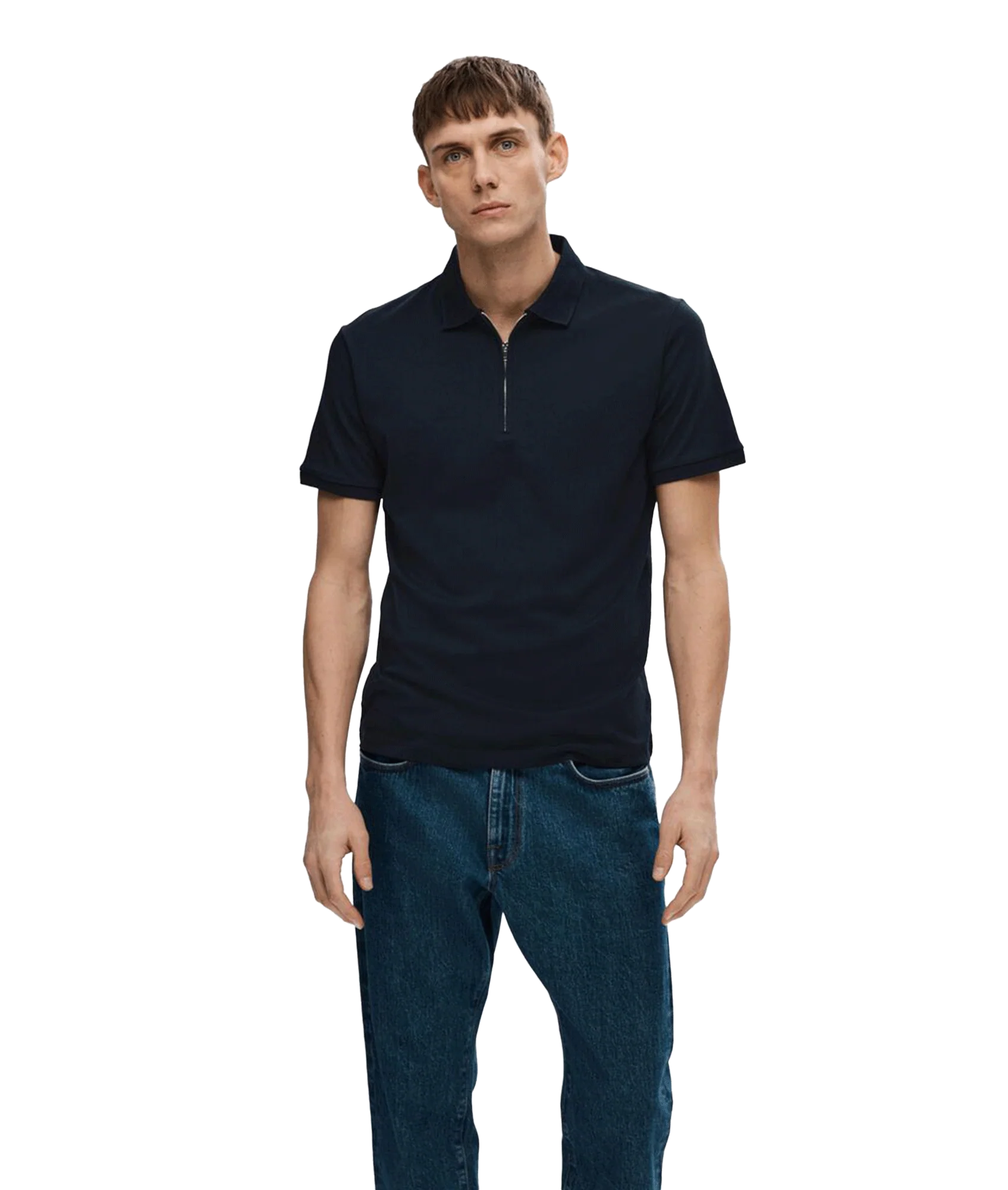 Zipper Polo Shirt - Navy - Image 3