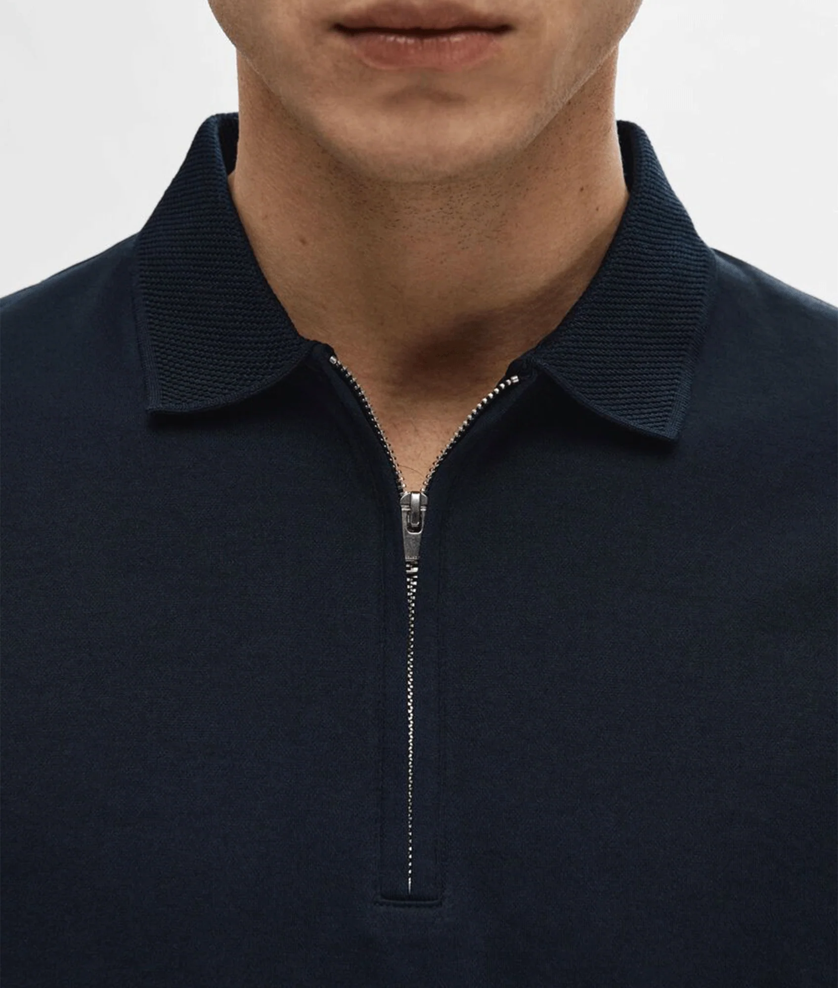 Zipper Polo Shirt - Navy - Image 6