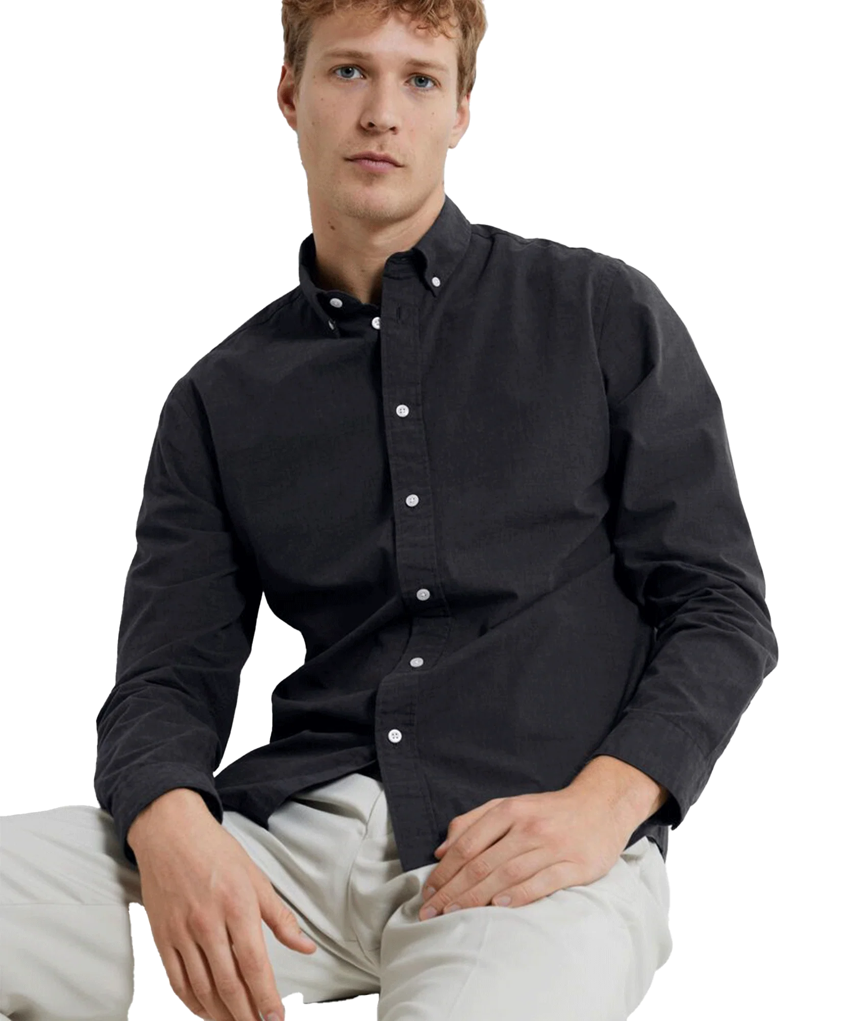 Slim Fit Cotton Long Sleeve Shirt - Black - Image 4